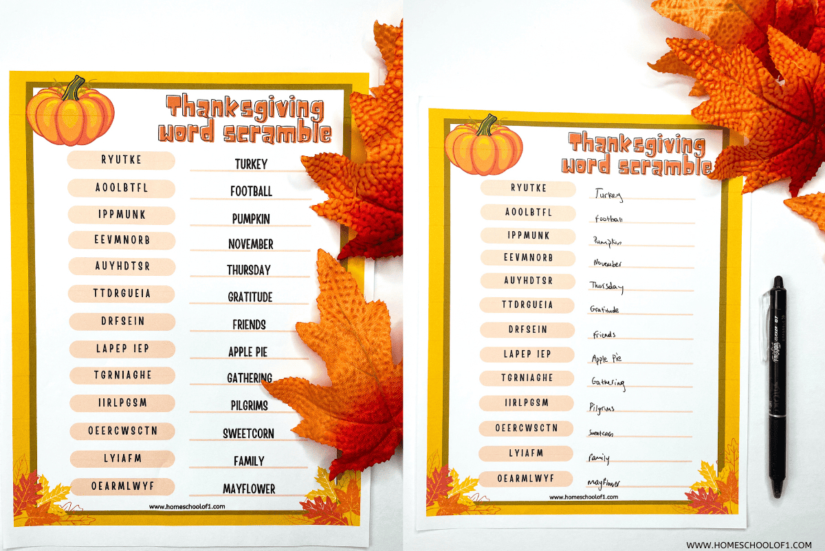 Free Thanksgiving Word Scramble Printable (With Answers) intended for Thanksgiving Word Scramble Free Printable