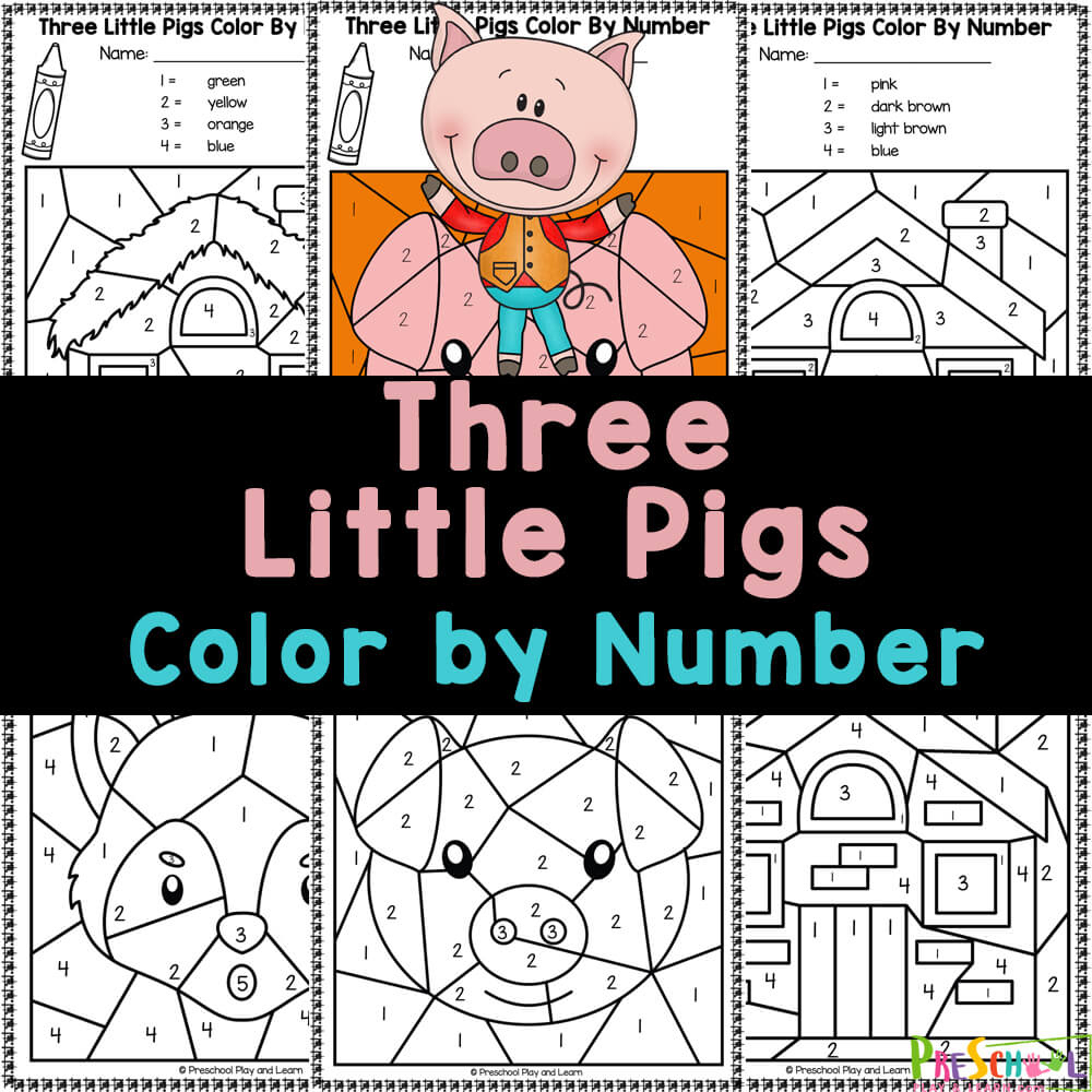 Free Three Little Pigs Colornumber Worksheets within Three Little Pigs Free Printables