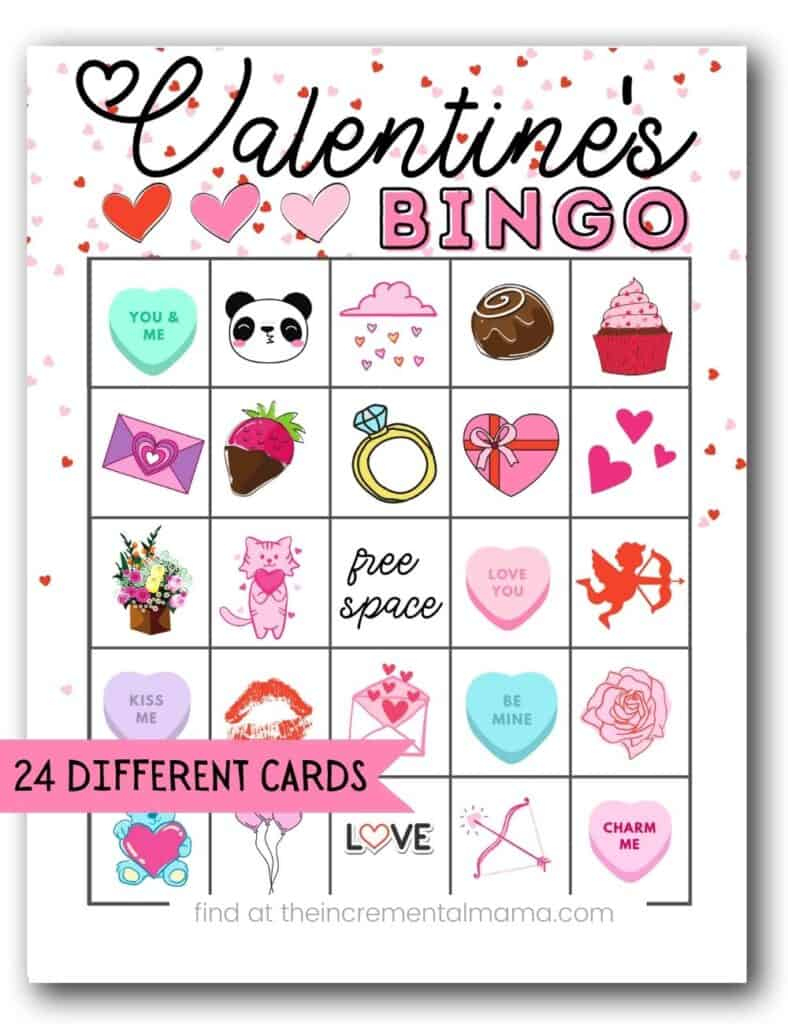 Free Valentine'S Bingo Printables (24 Cards) - The Incremental Mama in Valentine Bingo Game Printable Free