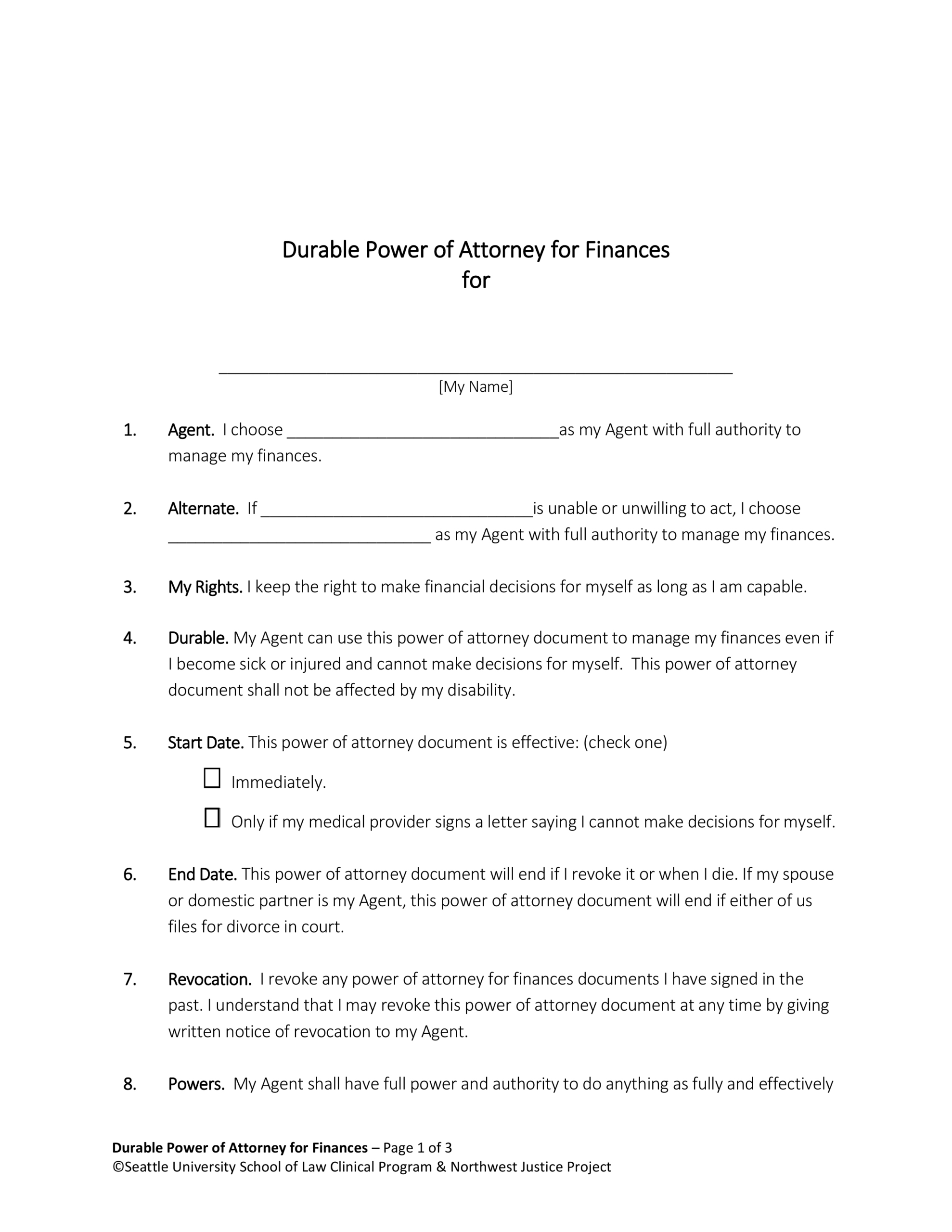 Free Washington Power Of Attorney Forms (10 Types) - Pdf – Eforms for Washington State Durable Power Of Attorney Form Printable Word Document