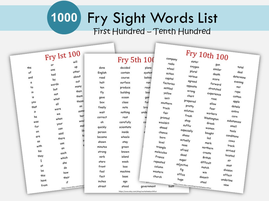 Fry Sight Words Printable: 1000 High Frequency Words (Pdf Download within Fry Sight Word List Printable
