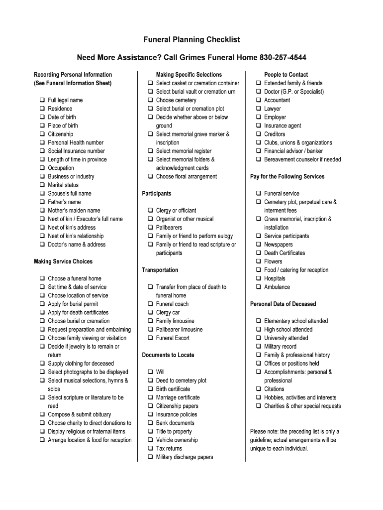 Funeral Planning Checklist Printable - Printable Alphabet Charts in Free Printable Funeral Planning Guide