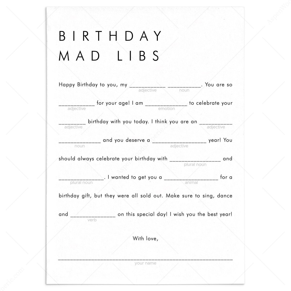 Funny Birthday Mad Libs Game Printable | Birthday Boy Or Girl Game with regard to Birthday Mad Libs Printable Free