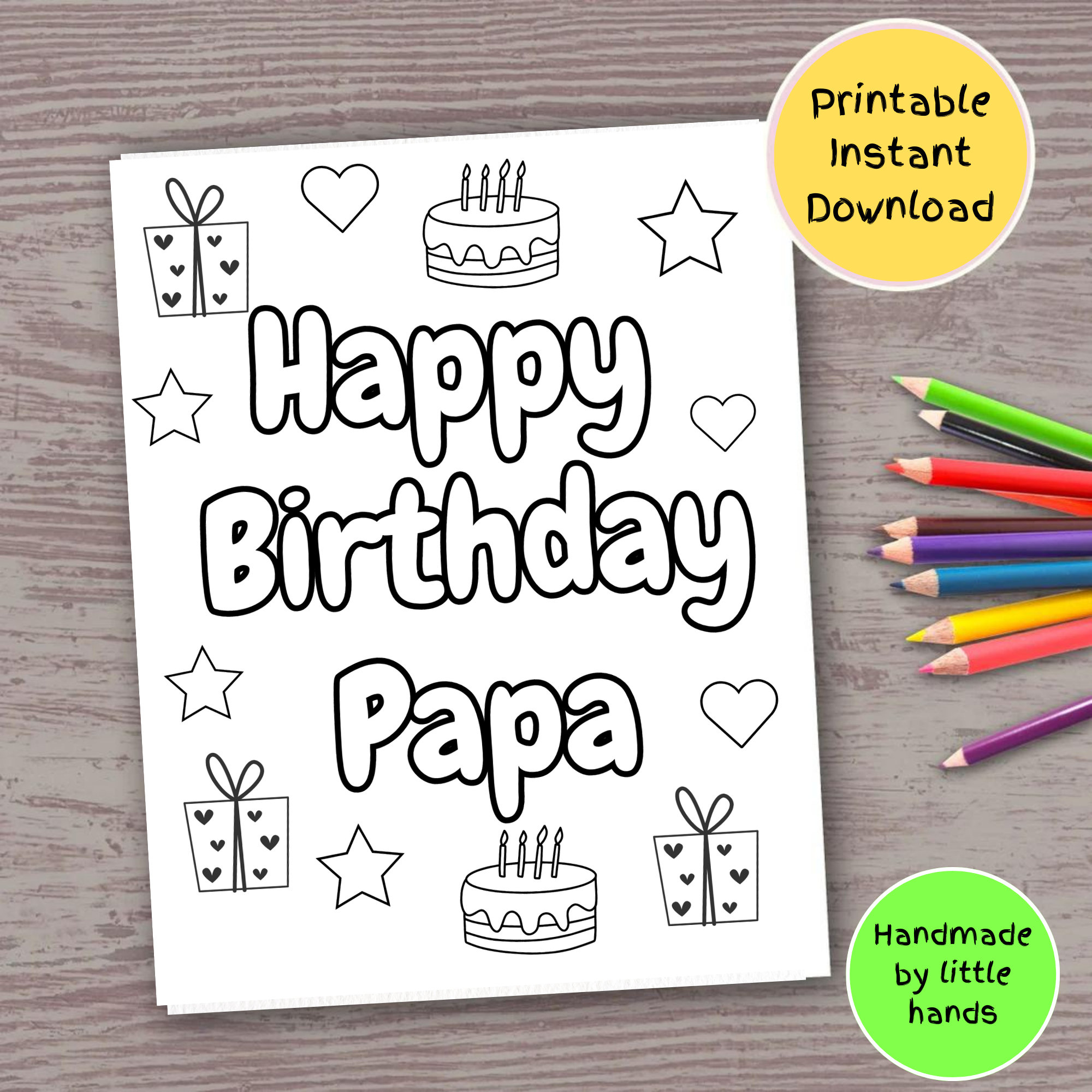 Happy Birthday Papa Coloring Page: Diy Gift For Grandkids (Digital within Free Printable Birthday Cards For Papa