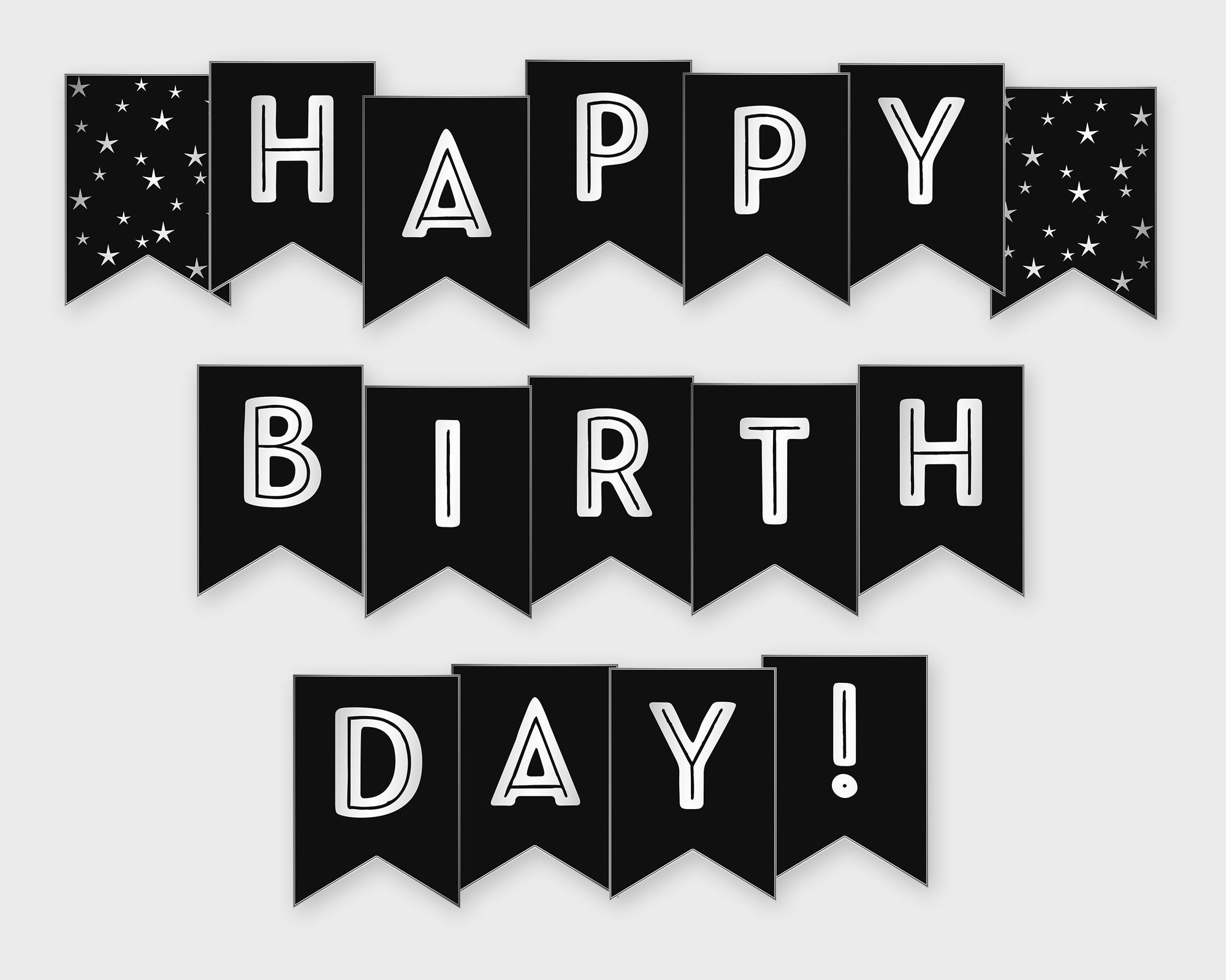 Happy Birthday Printable Banner, Black & Silver- Birthday Party pertaining to Happy Birthday Printable Banner Black And White
