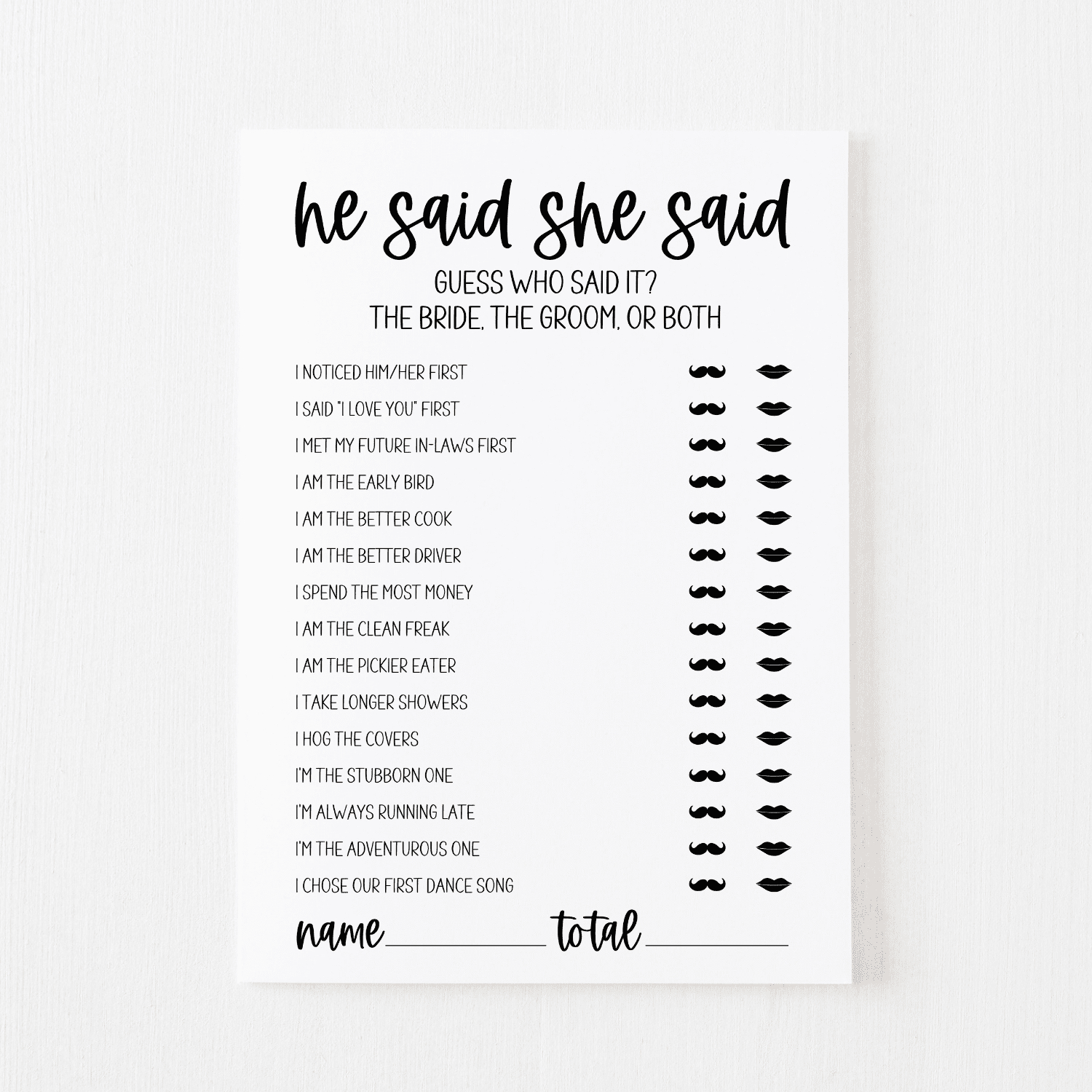 He Said She Said Cards (Classic) - Modern Moh throughout Free Printable He Said She Said Bridal Shower Game