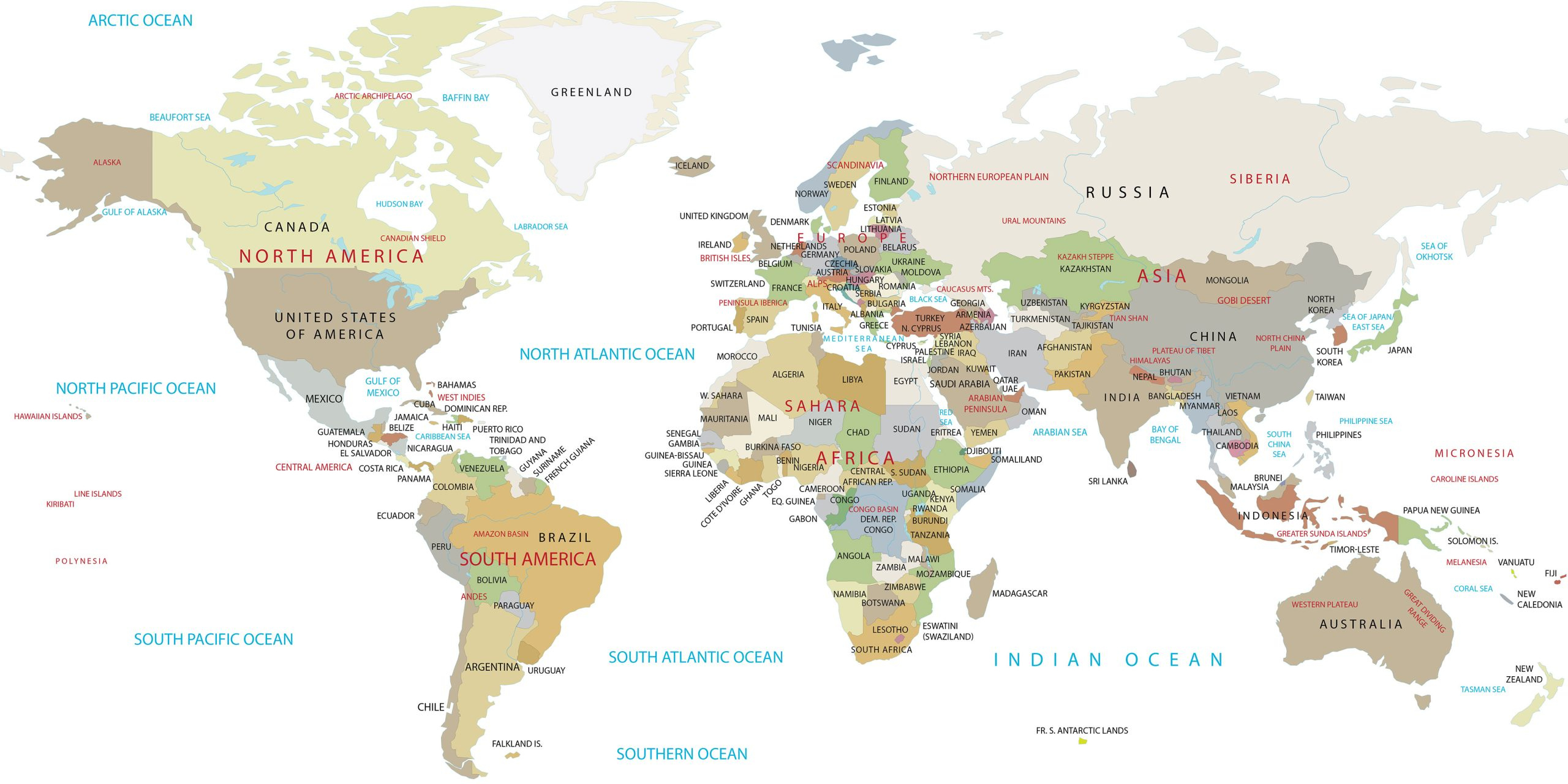 High Resolution World Map - Gis Geography with World Map With Countries Labeled Printable