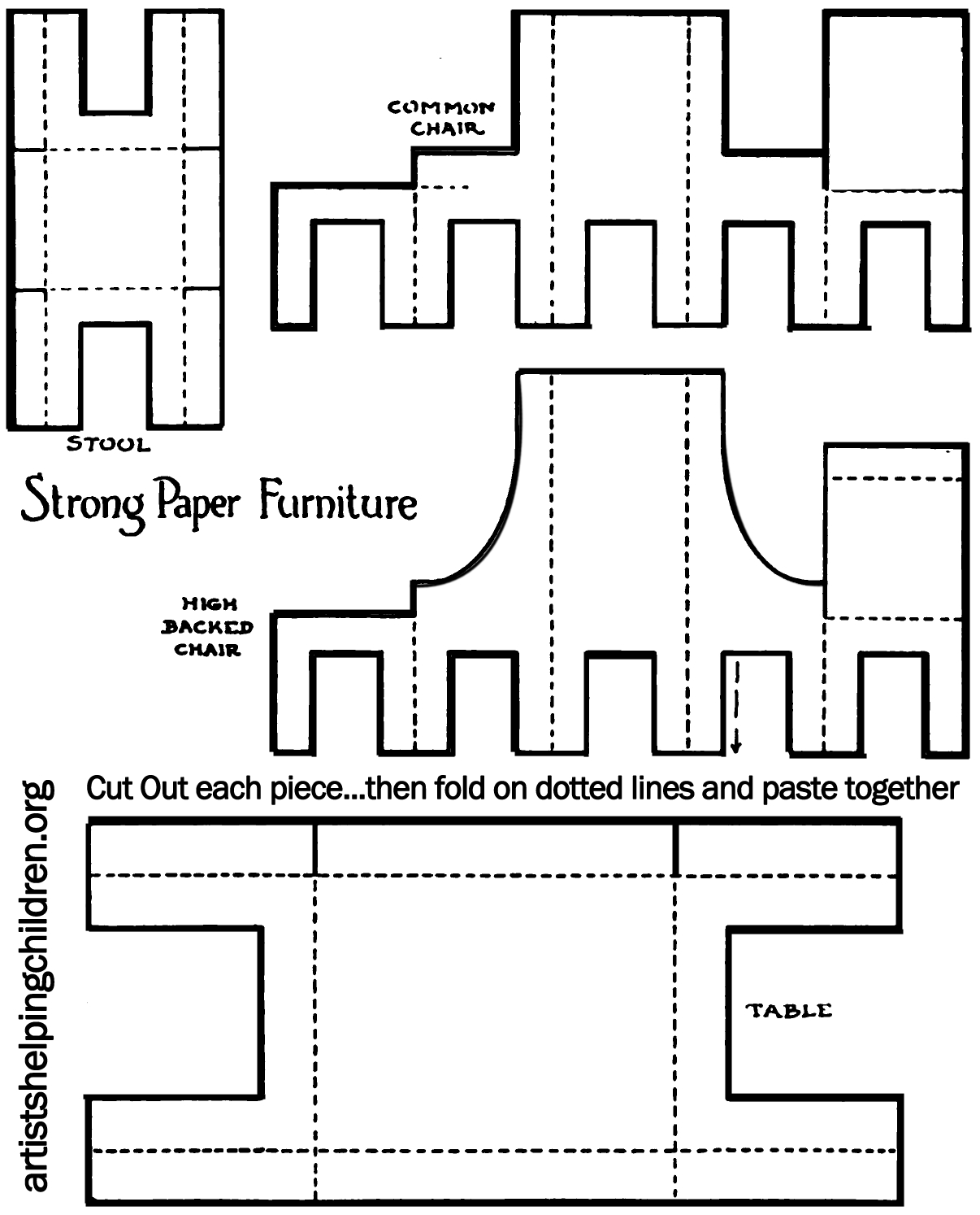 How To Make A Paper Doll House Table & Chairs - Kids Crafts in Template Free Printable Dollhouse Furniture Patterns