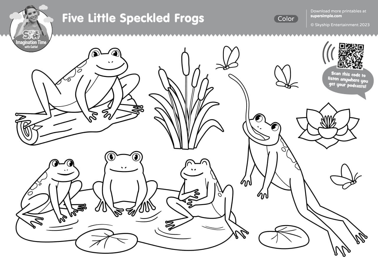 Imagination Time - Five Little Speckled Frogs Coloring Page pertaining to Five Little Speckled Frogs Printables