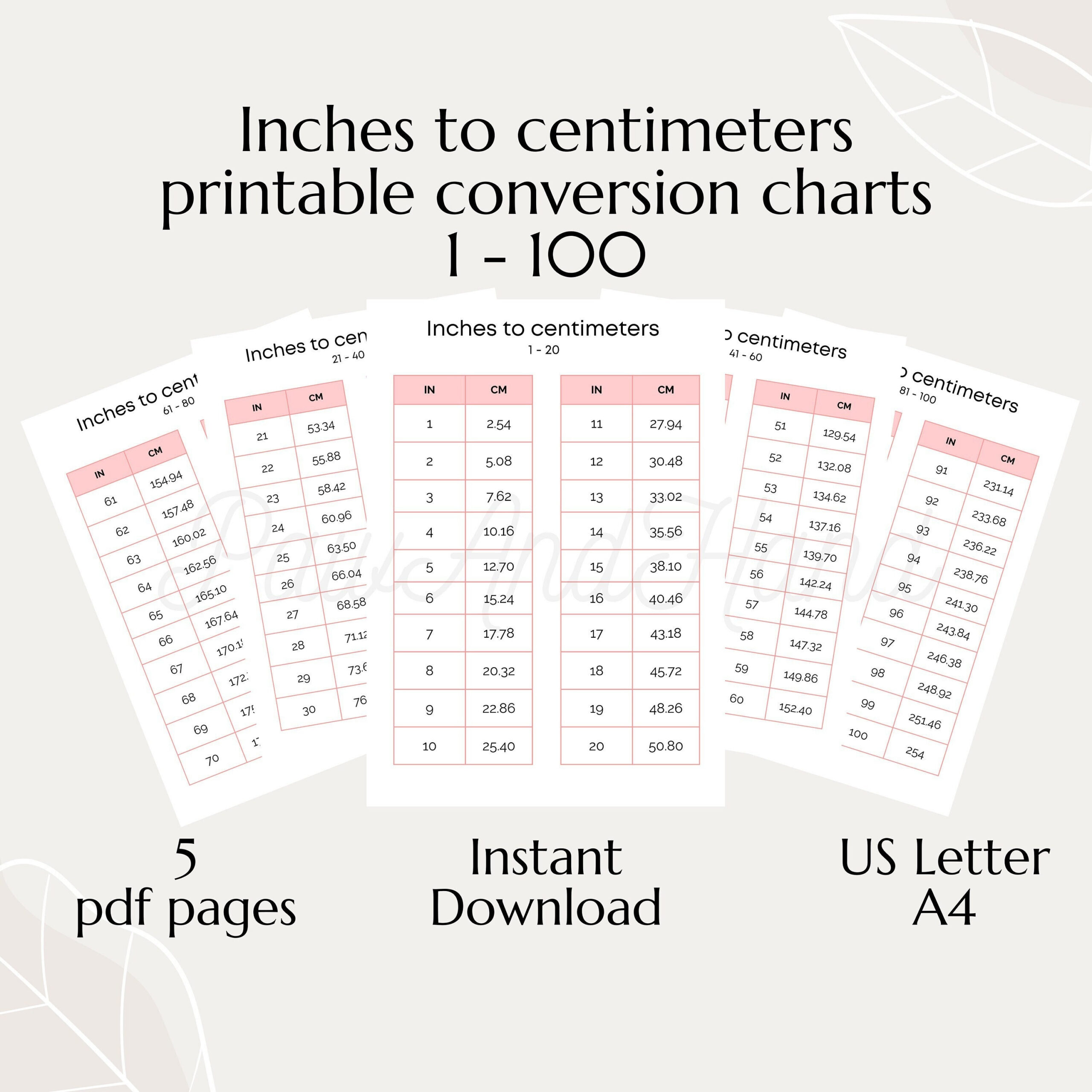 Inches To Centimeters Conversion Chart 1-100 Imperial To Metric Cheat Sheet 5 Pdf Pages Handy Table In Cm Charts International Dimensions regarding Printable Inch To Cm Chart