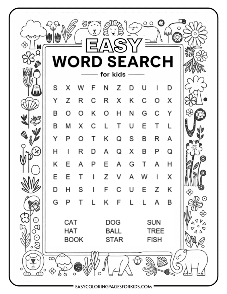 Kindergarten Easy Word Search For Kids (2 Free Pdf Pages) - Easy throughout Word Search Free Online Printable