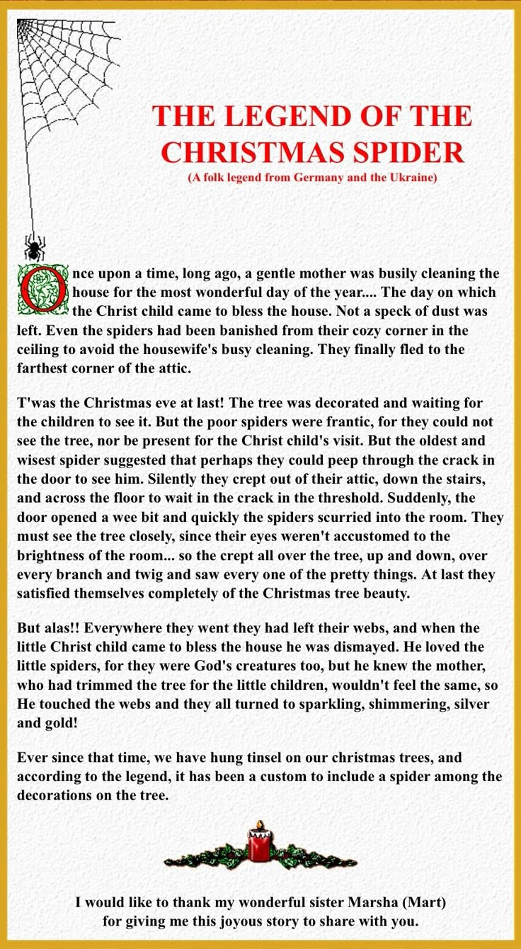 Legend Of The Christmas Spider pertaining to The Legend of the Christmas Spider Printable