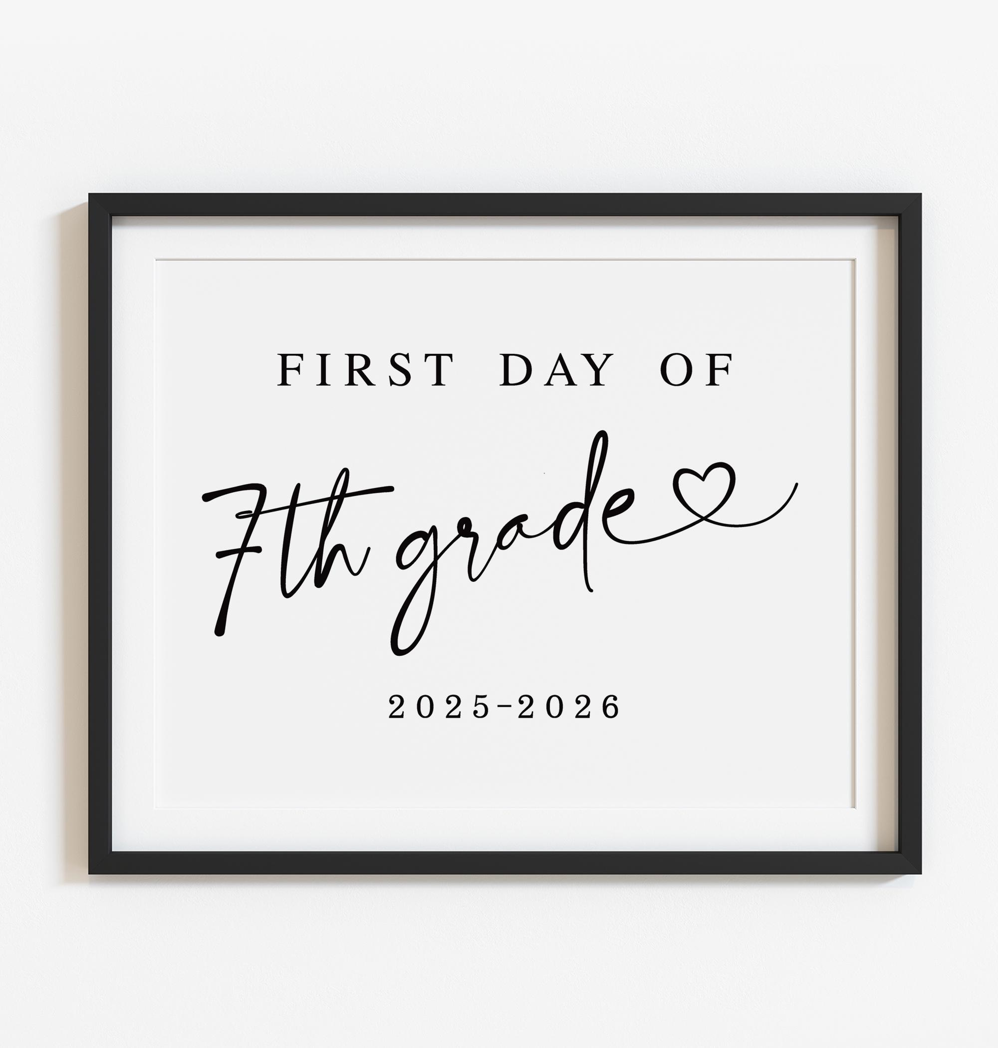 Minimalist First Day Of 7Th Grade Sign Printable, Modern Back To for First Day Of 7Th Grade Printable