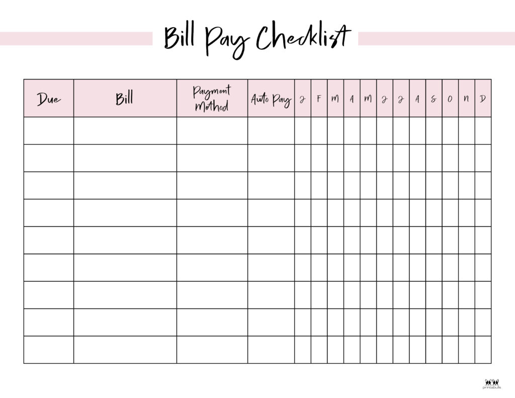 Monthly Bill Organizers - 18 Free Printables | Printabulls with regard to Bill Payment Checklist Printable Free