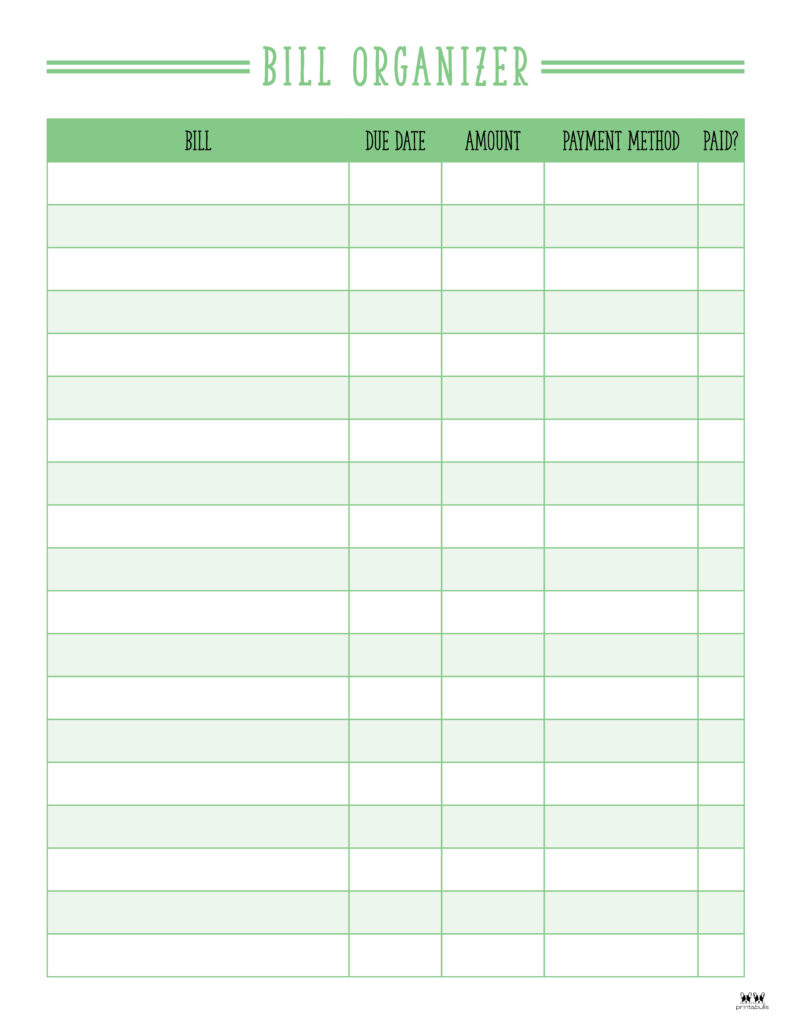 Monthly Bill Organizers - 18 Free Printables | Printabulls with regard to Free Monthly Bill Tracker Printable