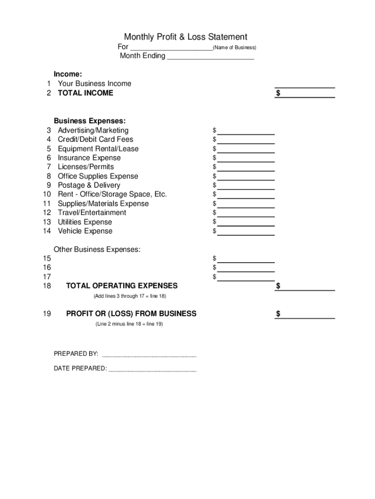 Monthly Profit Loss Statement Form - Fill Online, Printable throughout Printable Profit and Loss Statement