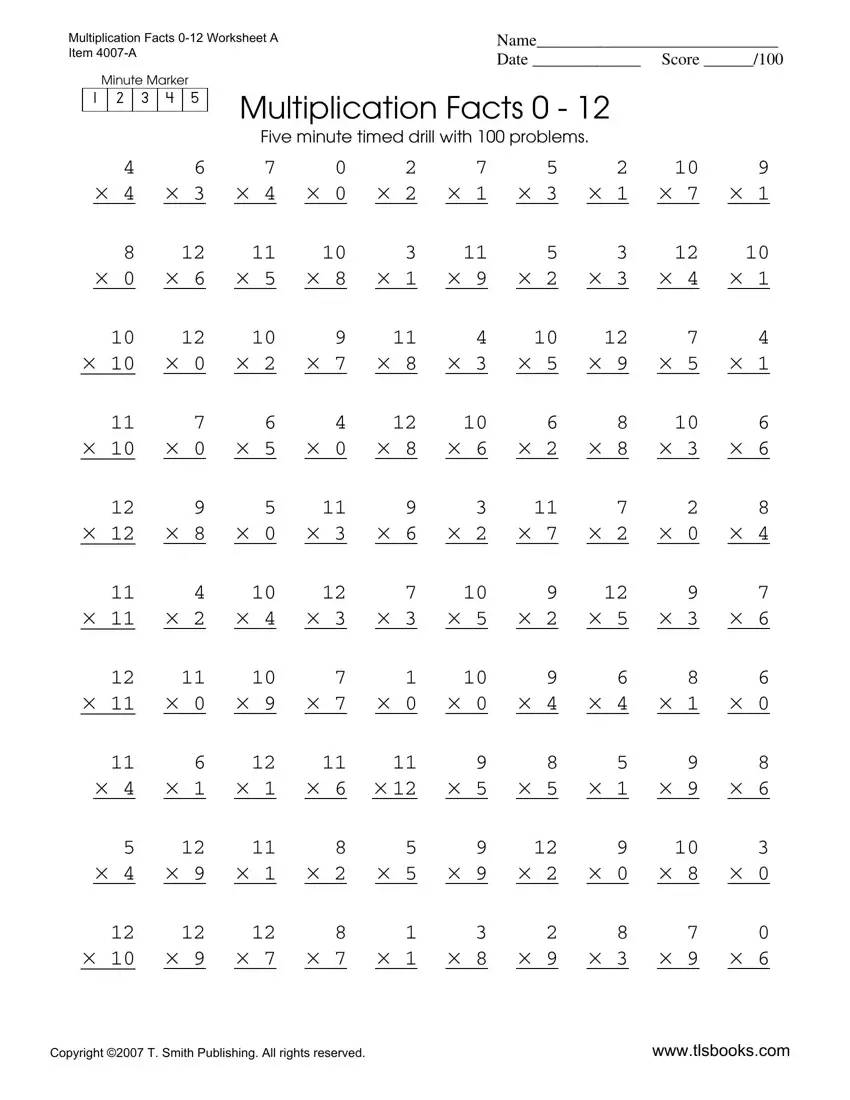 Multiplication Timed Test 0 12 ≡ Fill Out Printable Pdf Forms Online regarding Multiplication Facts 0 12 Printable Free
