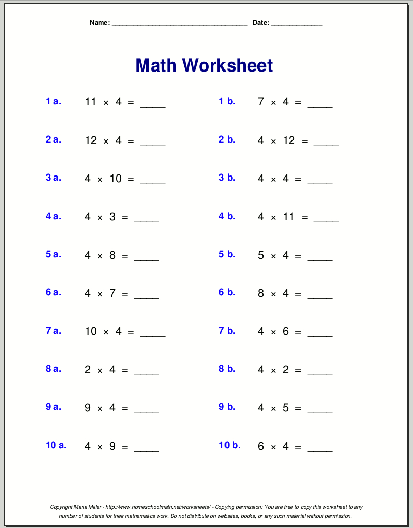 Multiplication Worksheets For Grade 3 regarding 3rd Grade Free Printable Worksheets