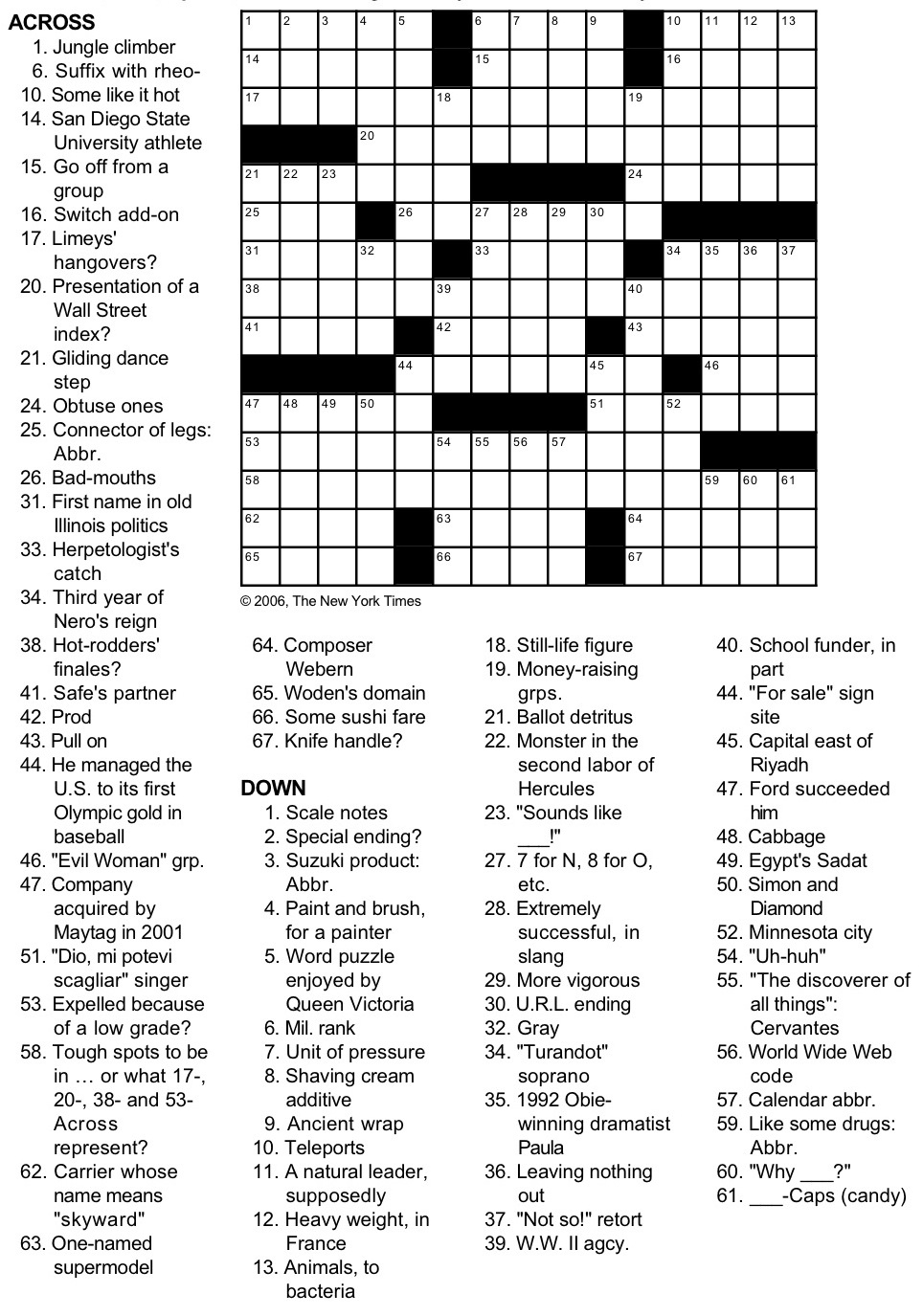 New York Times Crossword Puzzlegeorge Barany And Michael Shteyman intended for New York Times Printable Crossword Puzzle