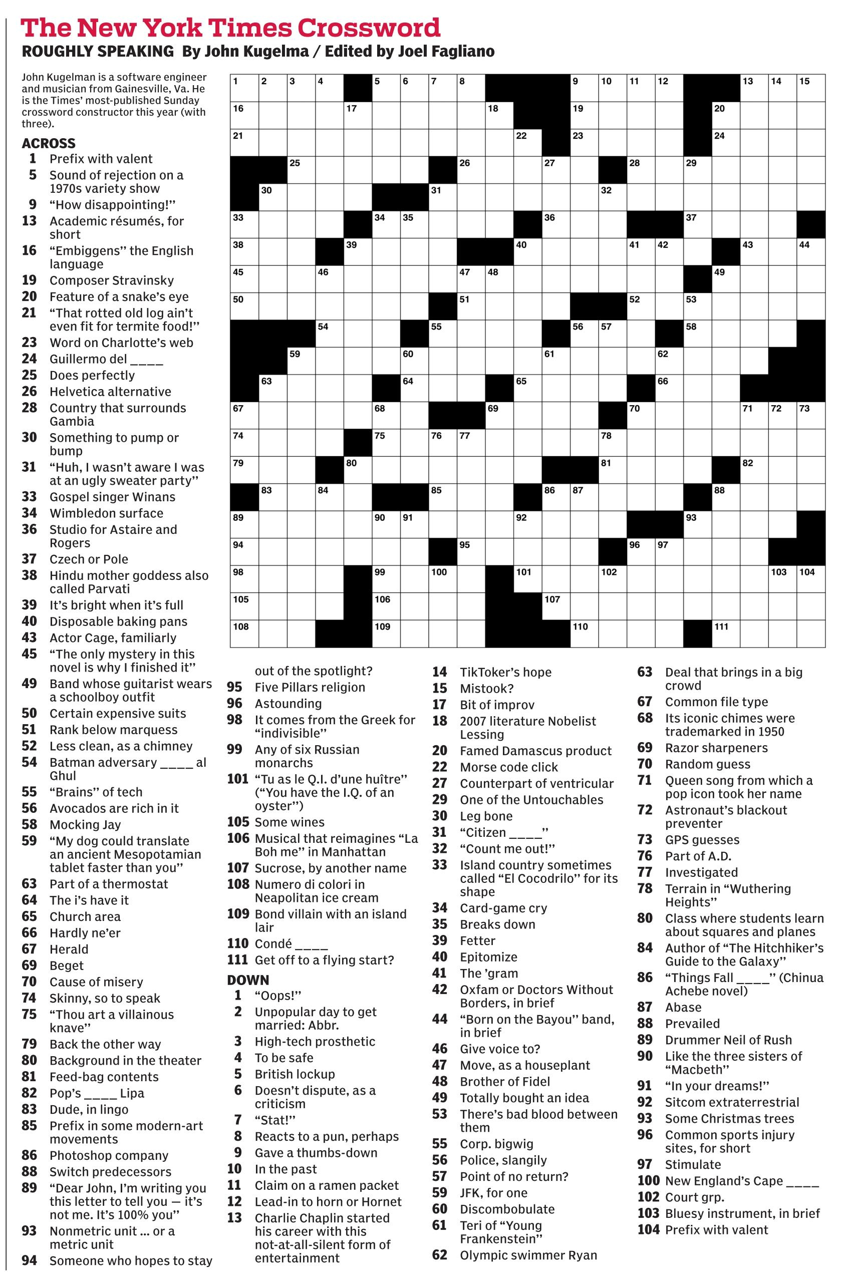 New York Times Daily Crossword - Puzzles throughout New York Times Printable Crossword Puzzle