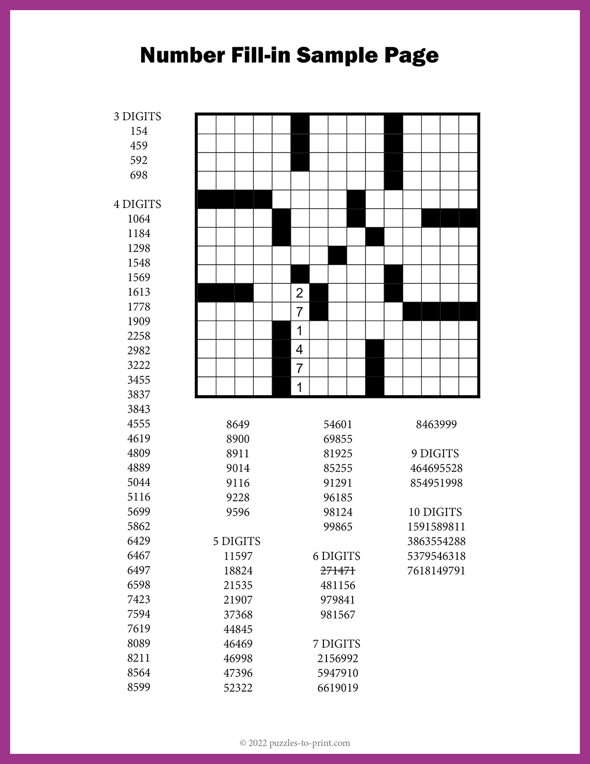 Number Fill In Puzzles with Fill It in Printable Puzzles