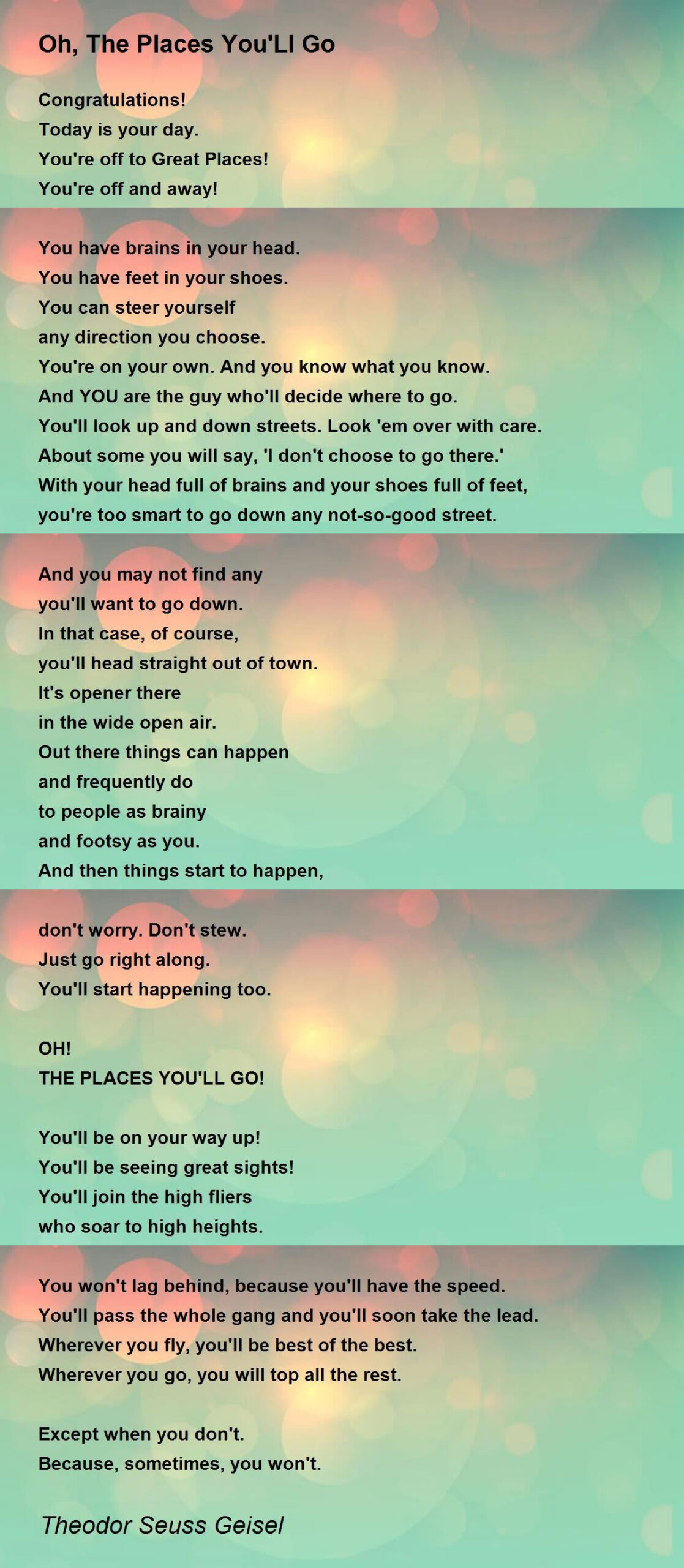Oh, The Places You'Ll Go - Oh, The Places You'Ll Go Poem with regard to Oh The Places You Ll Go Full Poem Printable