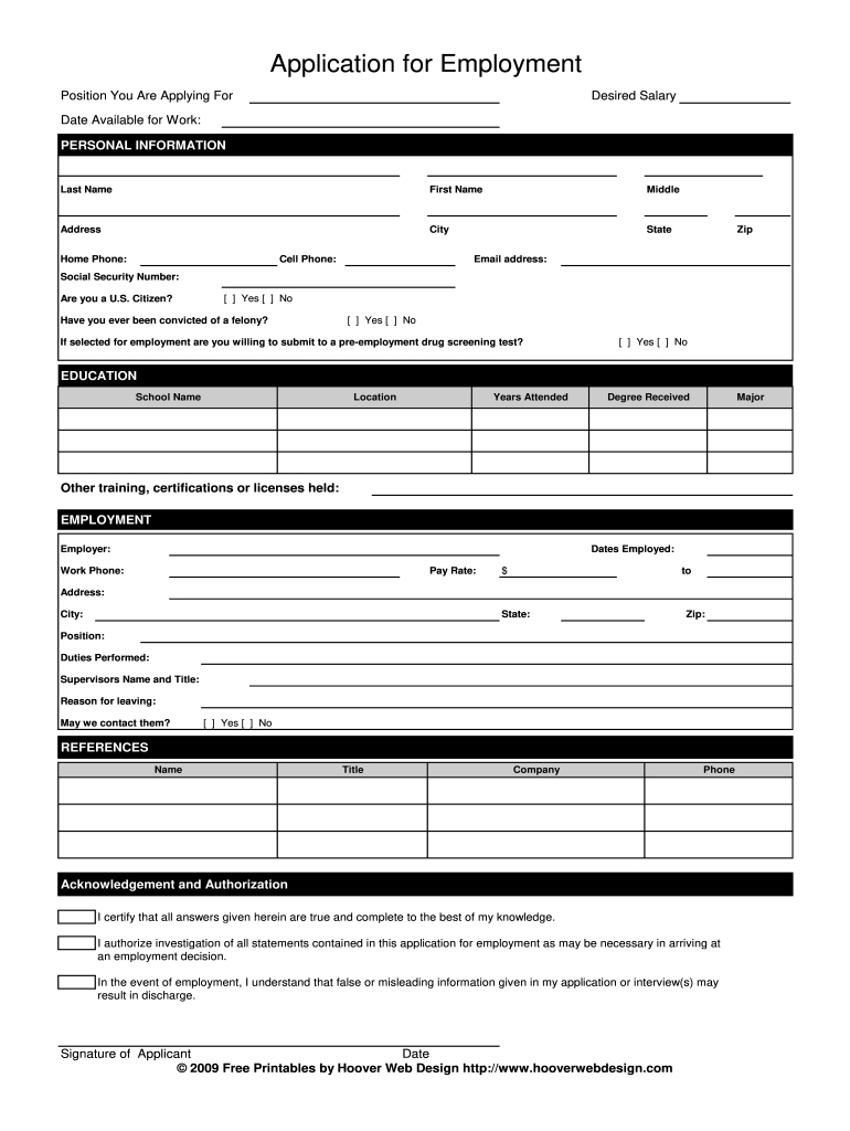 Online Application For Employment Form - Fill Online, Printable with regard to Free Printable Job Application Template