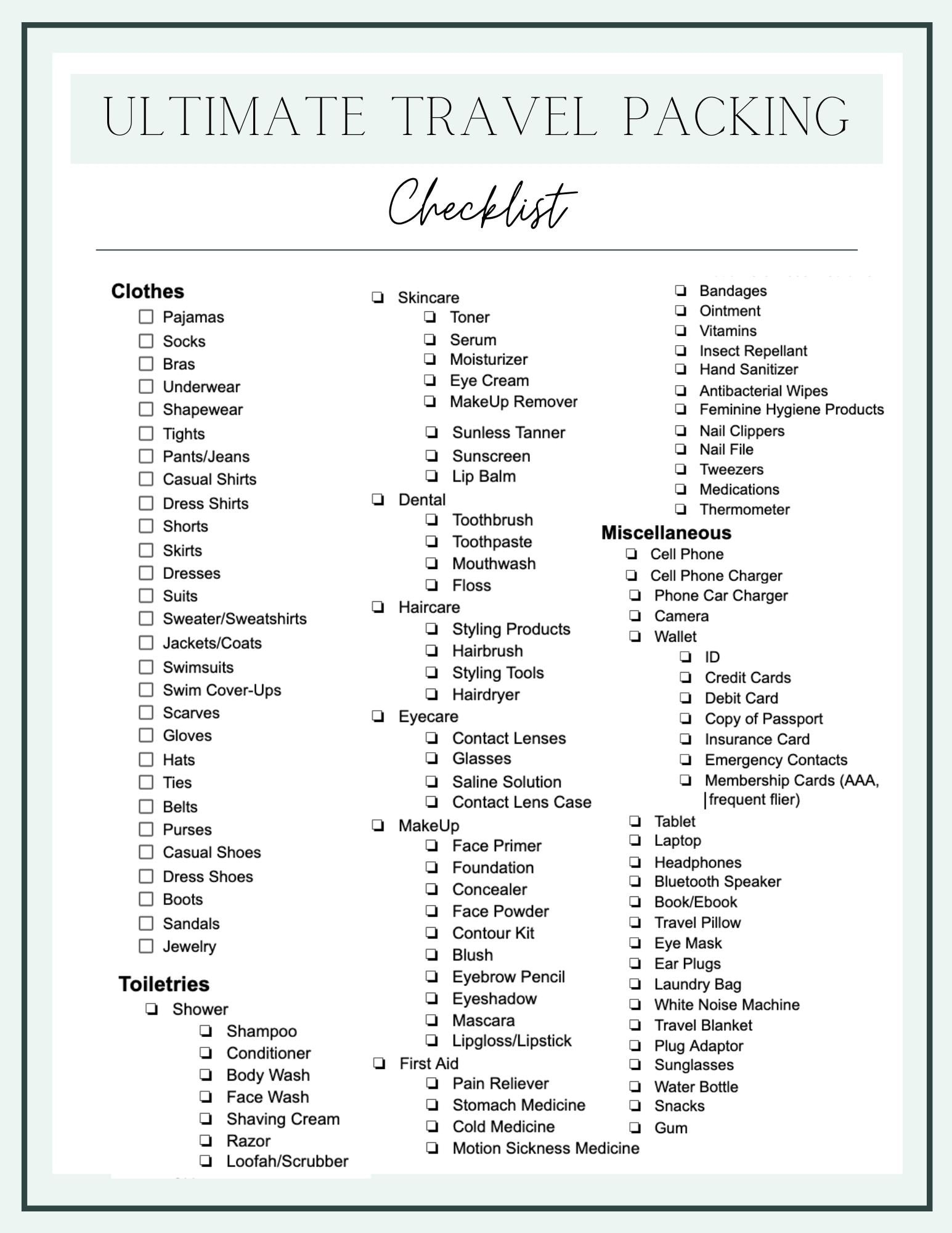 Our Road Trip Essentials & Travel Checklist Printable - Bless'Er House within Free Printable Travel Packing Checklist