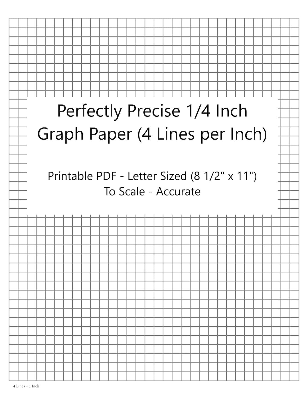 Perfectly Scaled And Precise Printable Graph Paper - 4/4 - 1/4 Inch (4 Lines Per Inch) - Etsy.de intended for 1 4 Graph Paper Printable