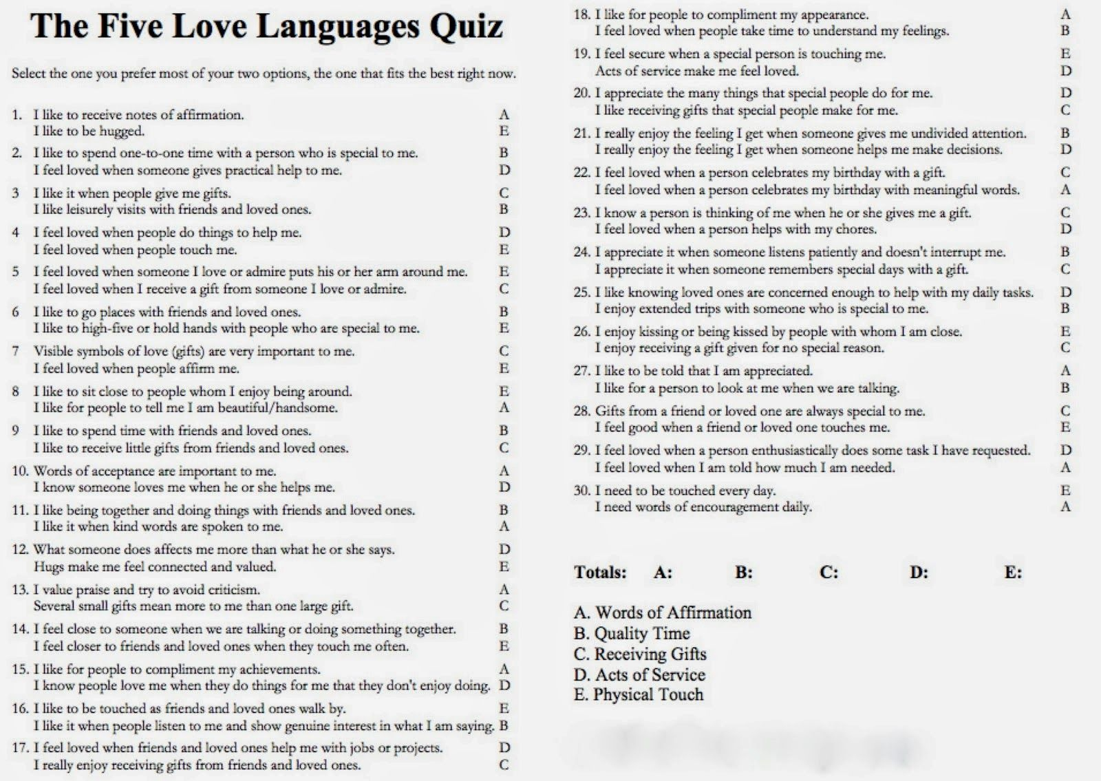 Pin Page - Worksheets Library within Five Love Language Quiz Printable