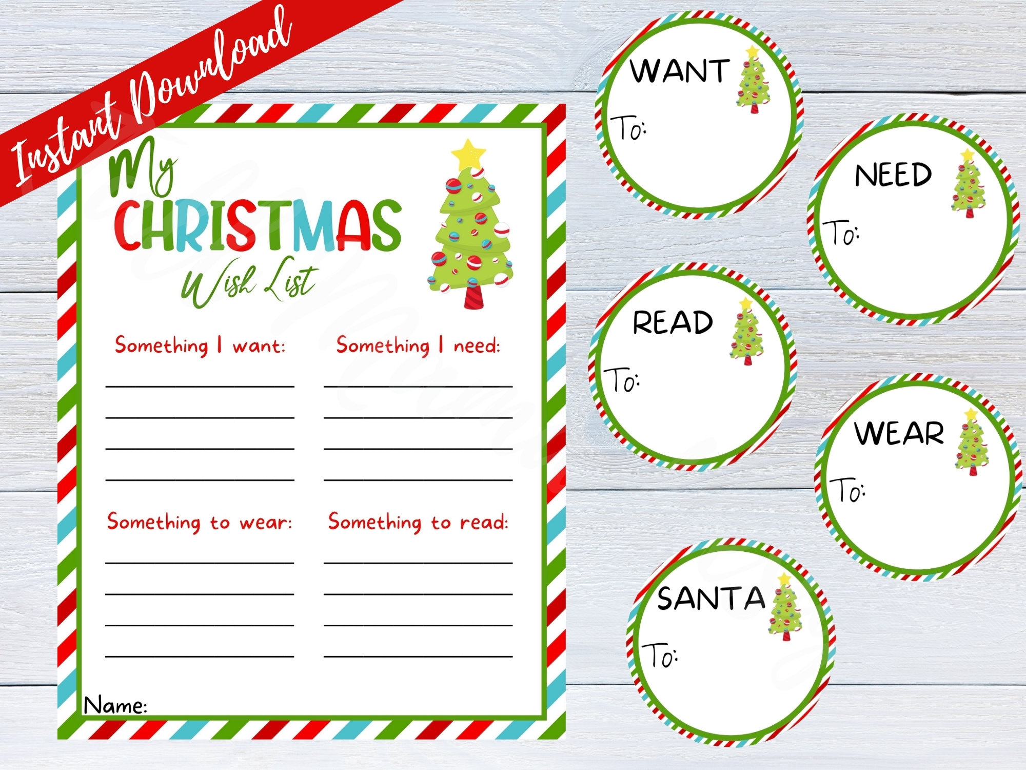 Printable Christmas Wish List, Secret Santa, Digital Download pertaining to Want Need Wear Read Printable