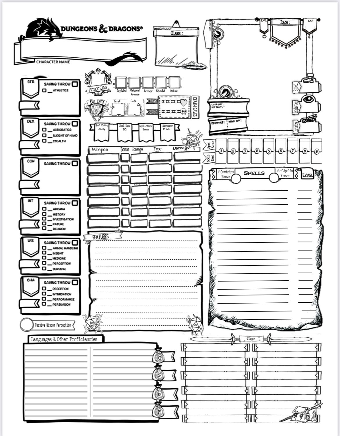Printable Dnd Character Sheet within Printable D&D Character Sheet