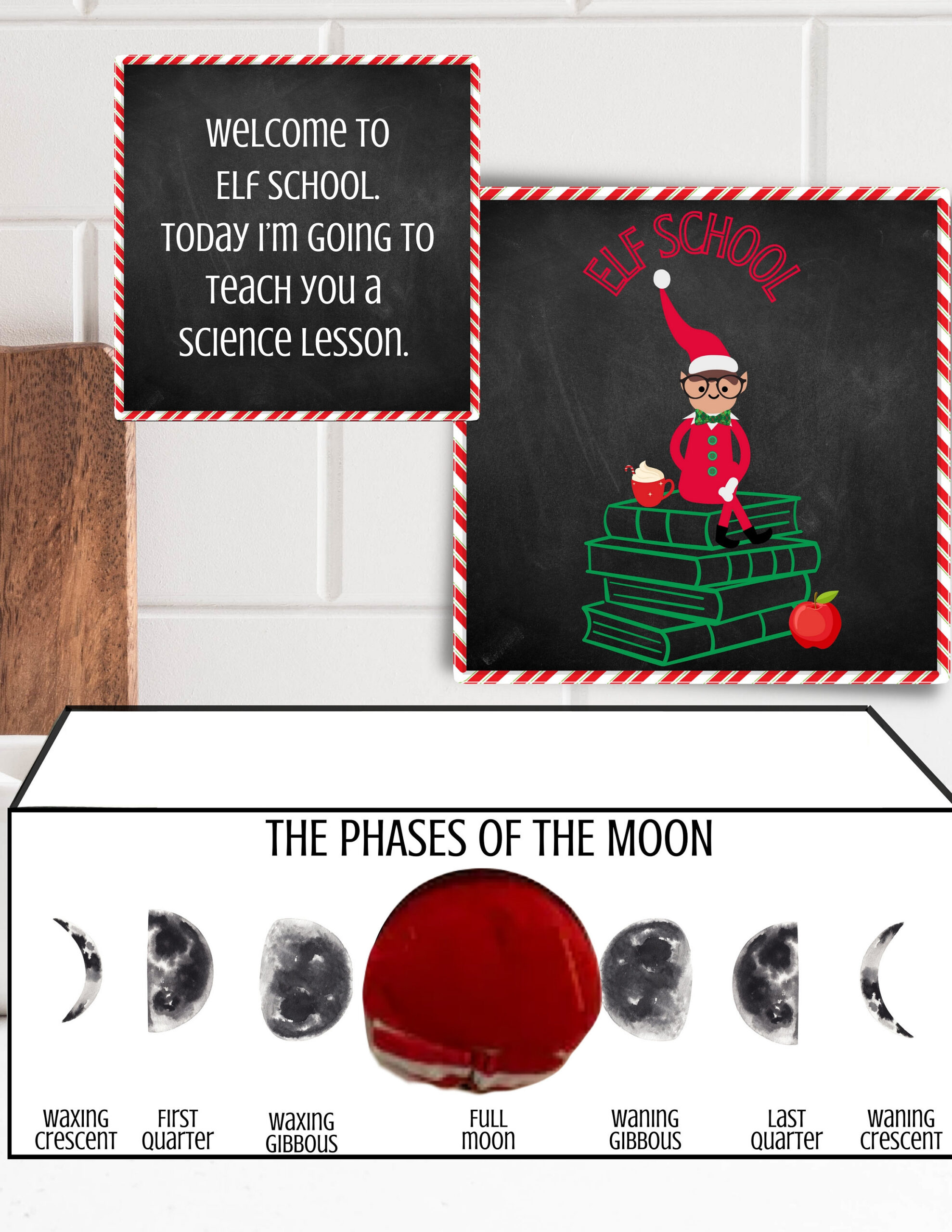 Printable Elf Moon Phases Props, Elf Moon Phases Scene, Elf School inside Phases of the Moon Elf on the Shelf Printable