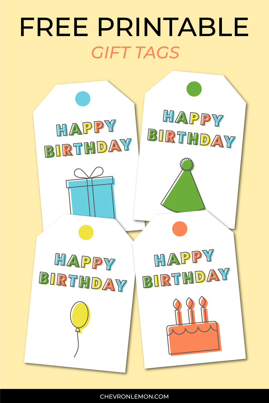 Printable Happy Birthday Gift Tags - Chevron Lemon for Free Birthday Gift Tags Printable