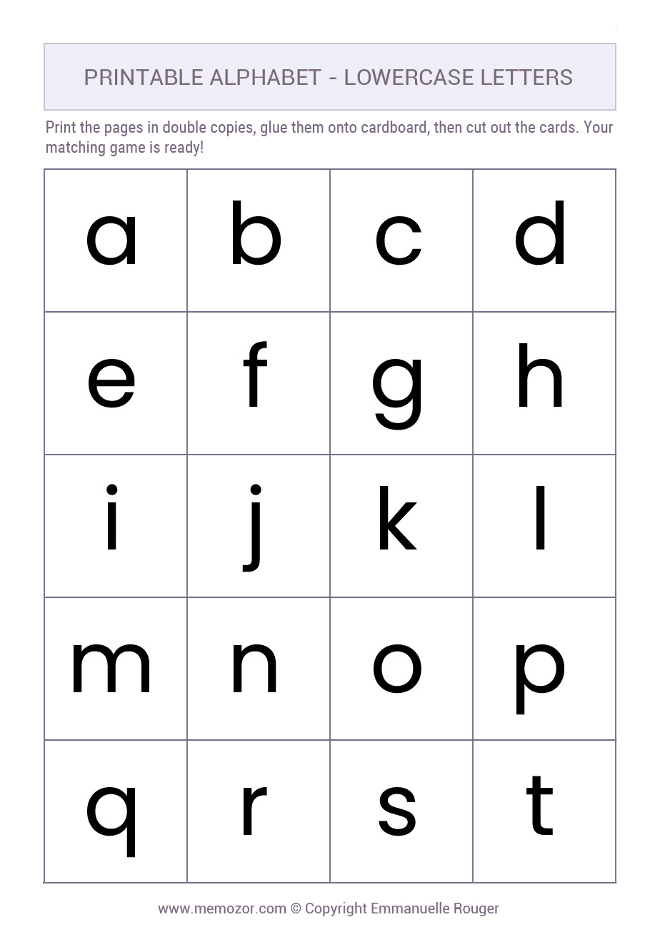 Printable Lowercase Alphabet Letters - 26 Letters (A-Z) | Memozor for Free Printable Lowercase Alphabet Letters