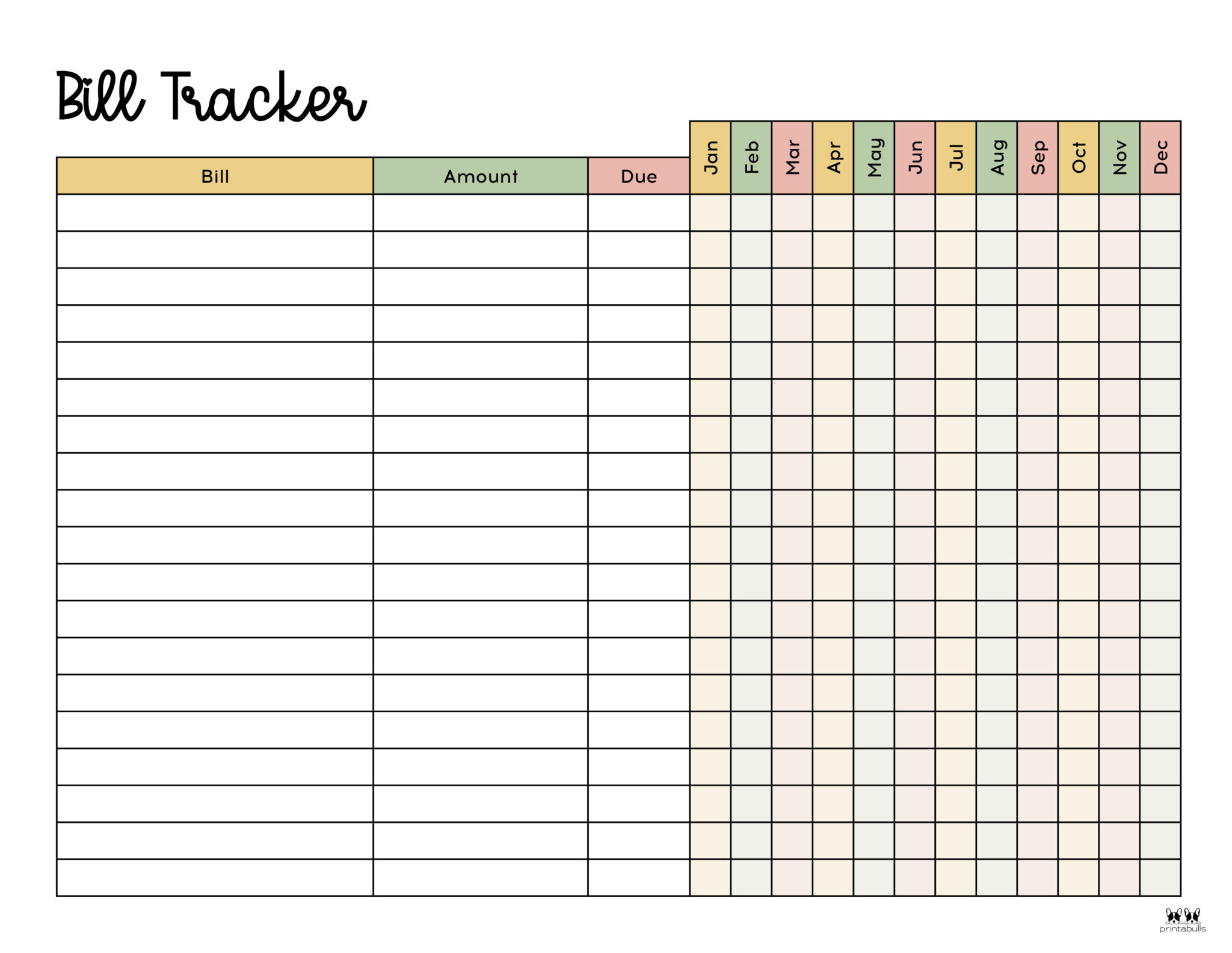 Printable Monthly Bill Organizer - Printable Party Favors with regard to Free Monthly Bill Tracker Printable