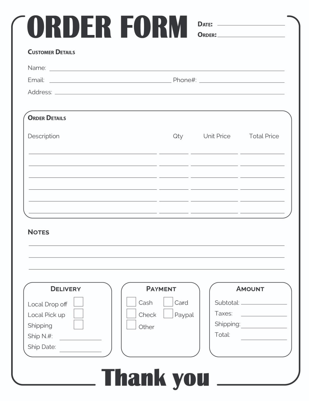 Printable Order Form Template (2 Options) with regard to Free Printable Order Form Template
