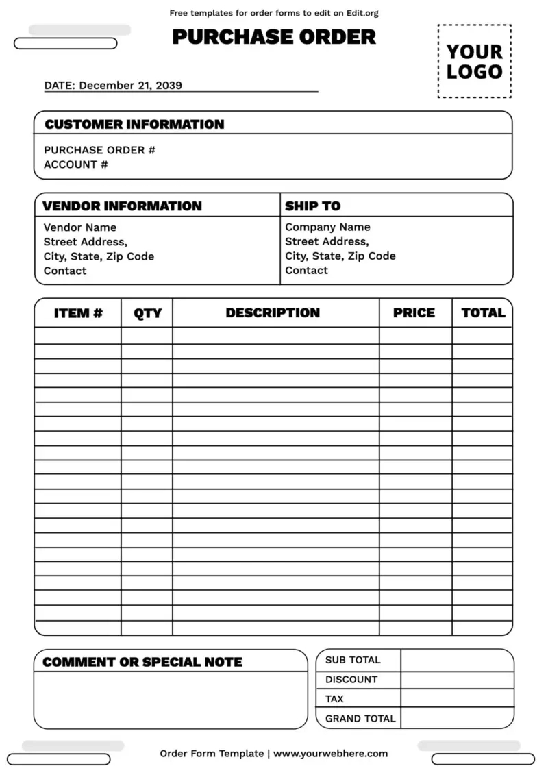 Printable Order Form Templates pertaining to Free Printable Order Form Template