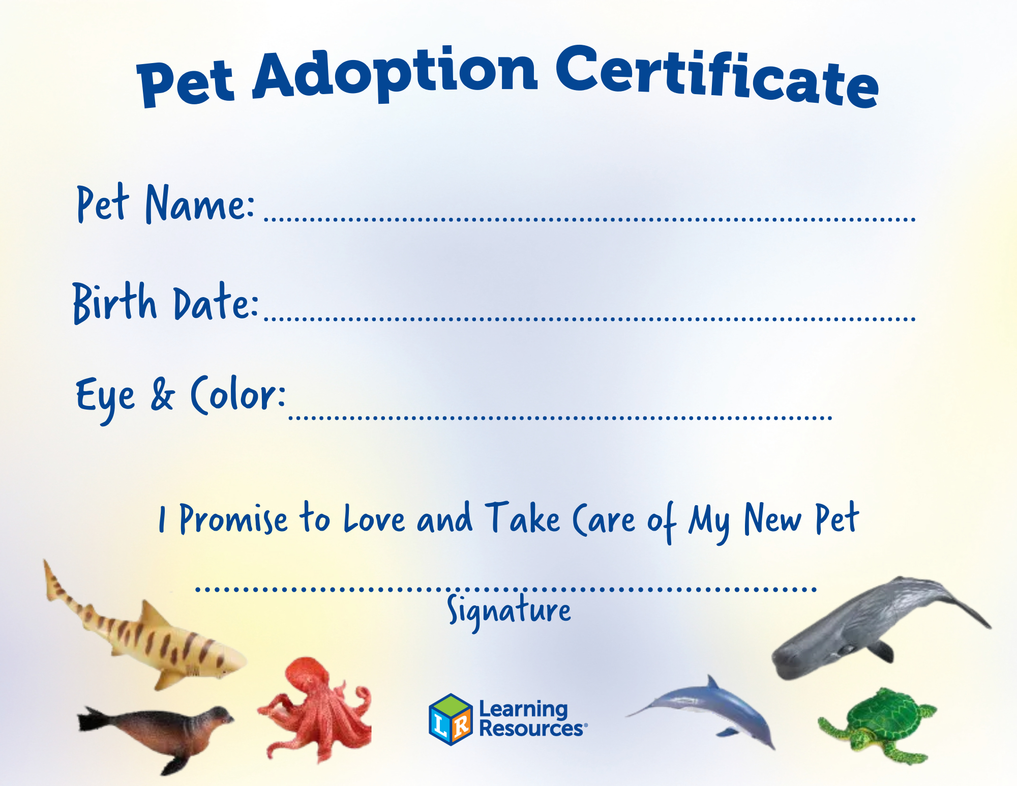 Printable Pet Adoption Certificate | Learning Resources regarding Free Printable Pet Adoption Certificate