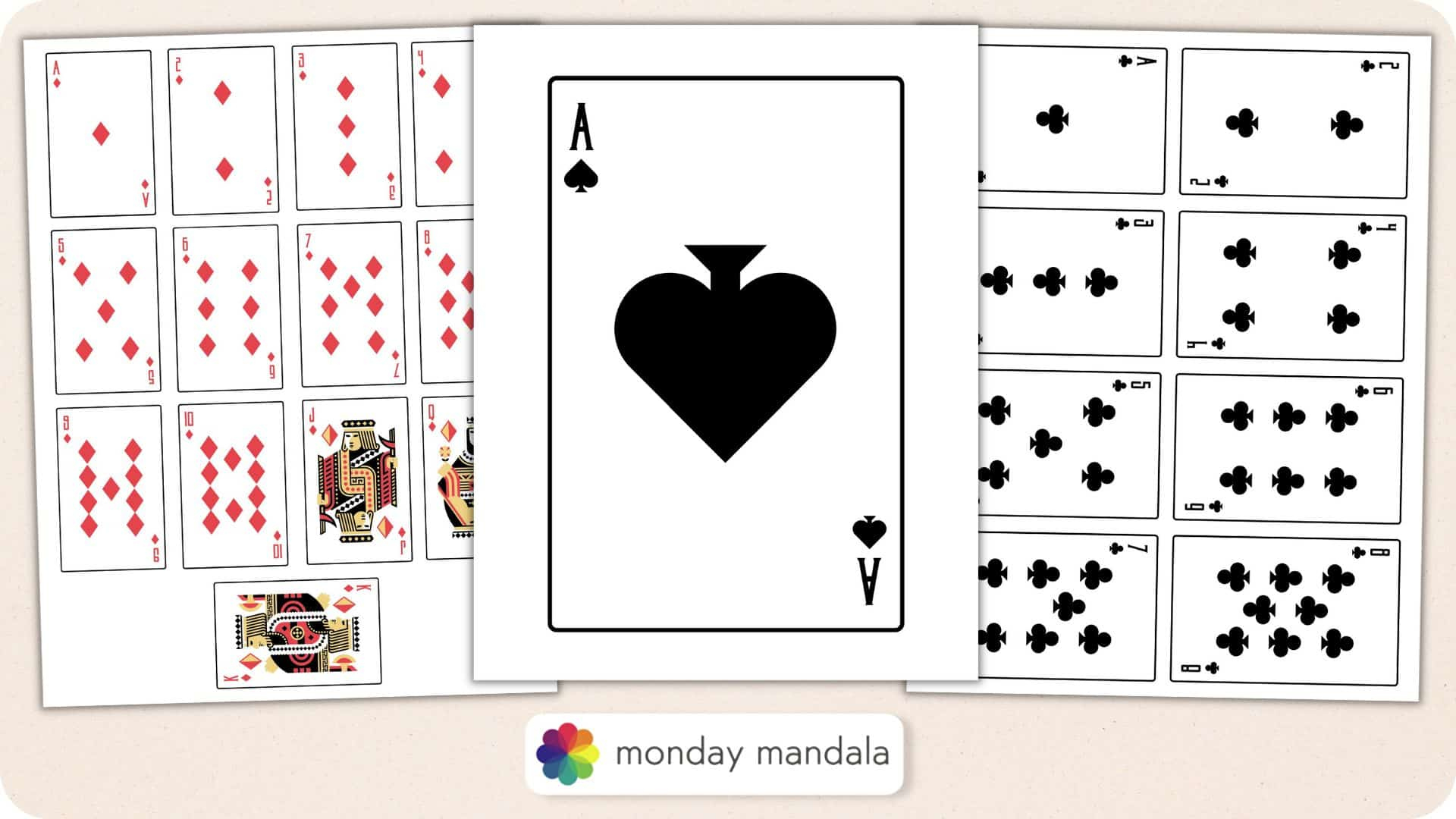 Printable Playing Cards (Free Pdf Sheets In 3 Sizes) within Free Printable Deck of Cards