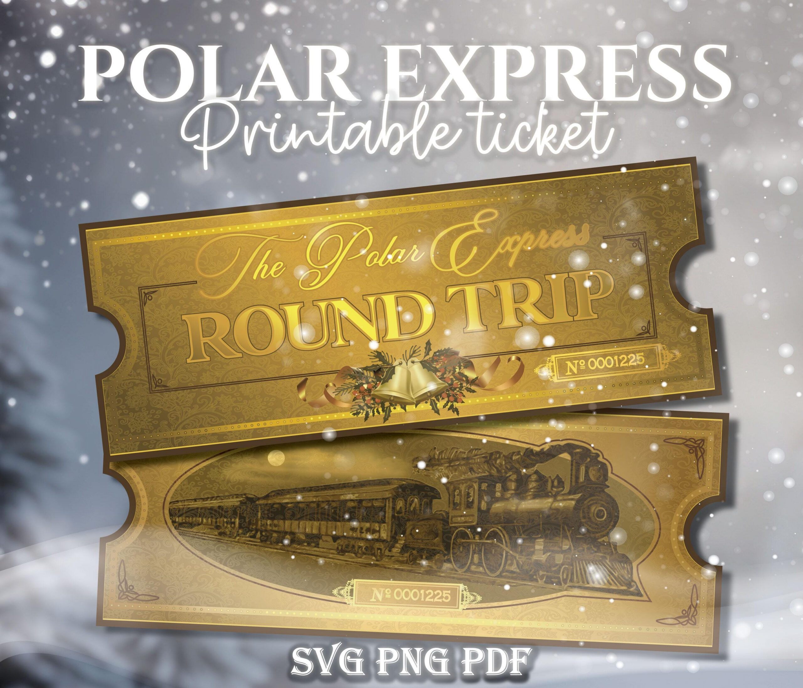Printable Polar Express Ticket 8" X 3" Pdf, Christmas Train inside Printable Polar Express Golden Ticket