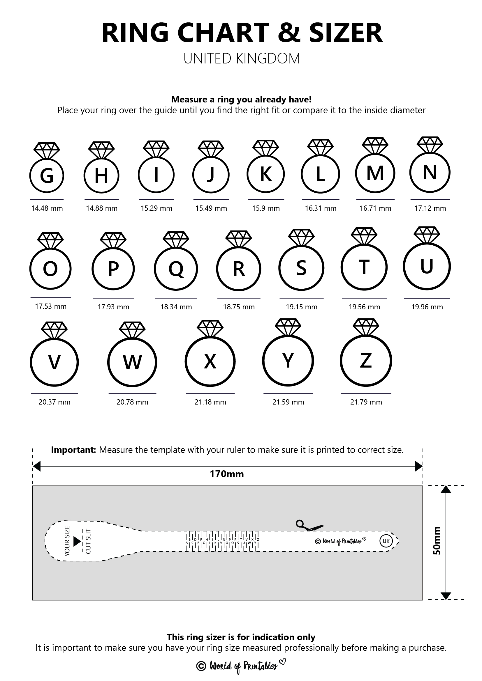 Printable Ring Size Chart - Find Your Ring Size Easy - World Of inside Free Printable Ring Size Chart