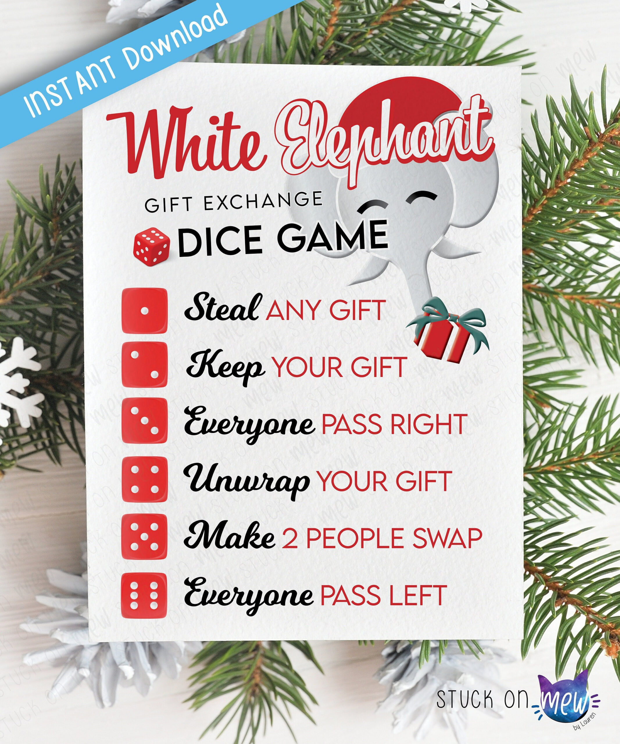 Printable White Elephant Dice Game Gift Exchange Rules, Secret regarding White Elephant Rules With Dice Printable