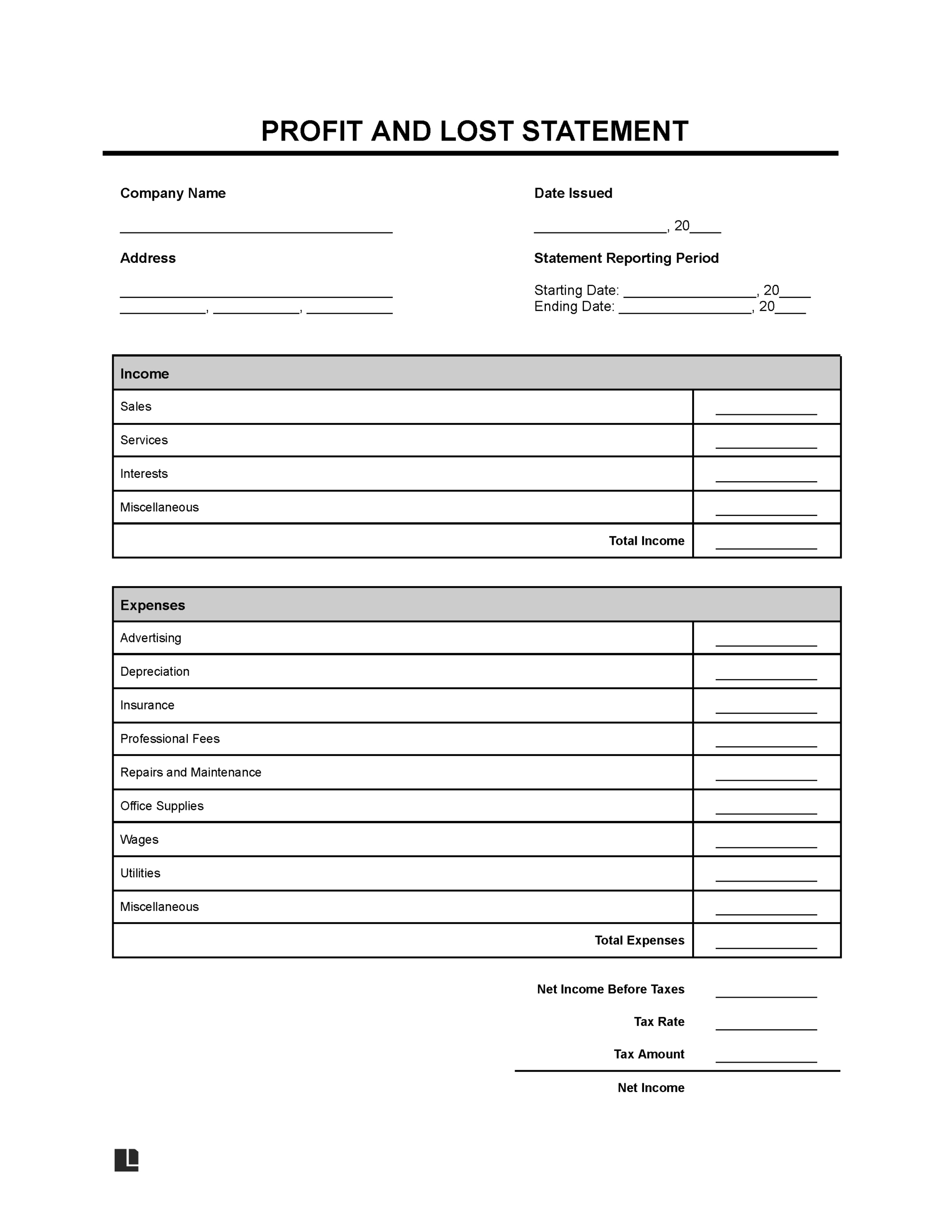 Profit And Loss Statement Template | Fill Online, Download & Print with regard to Printable Profit And Loss Statement