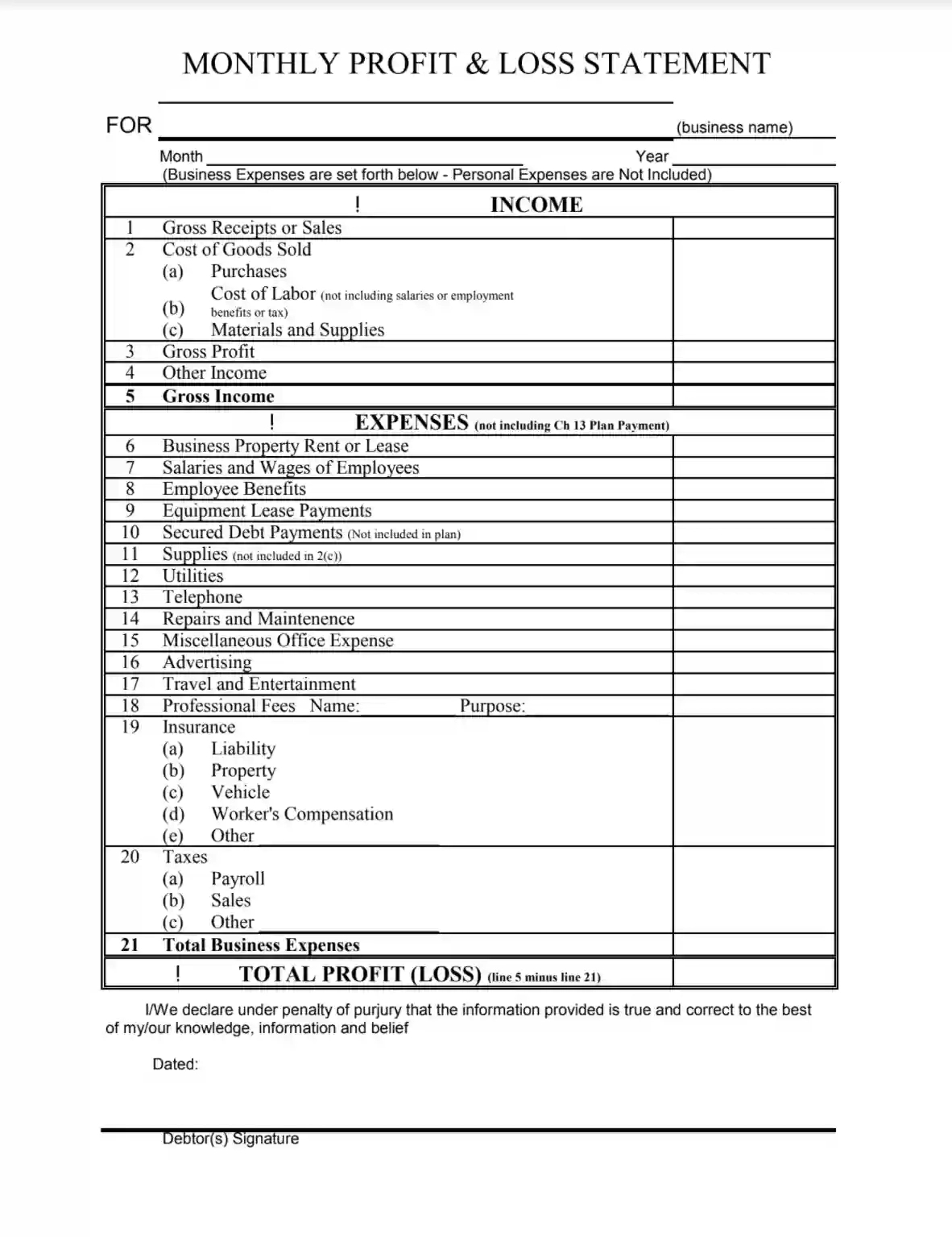 Profit And Loss Template ≡ Fill Out Printable Pdf Forms Online pertaining to Printable Profit and Loss Statement