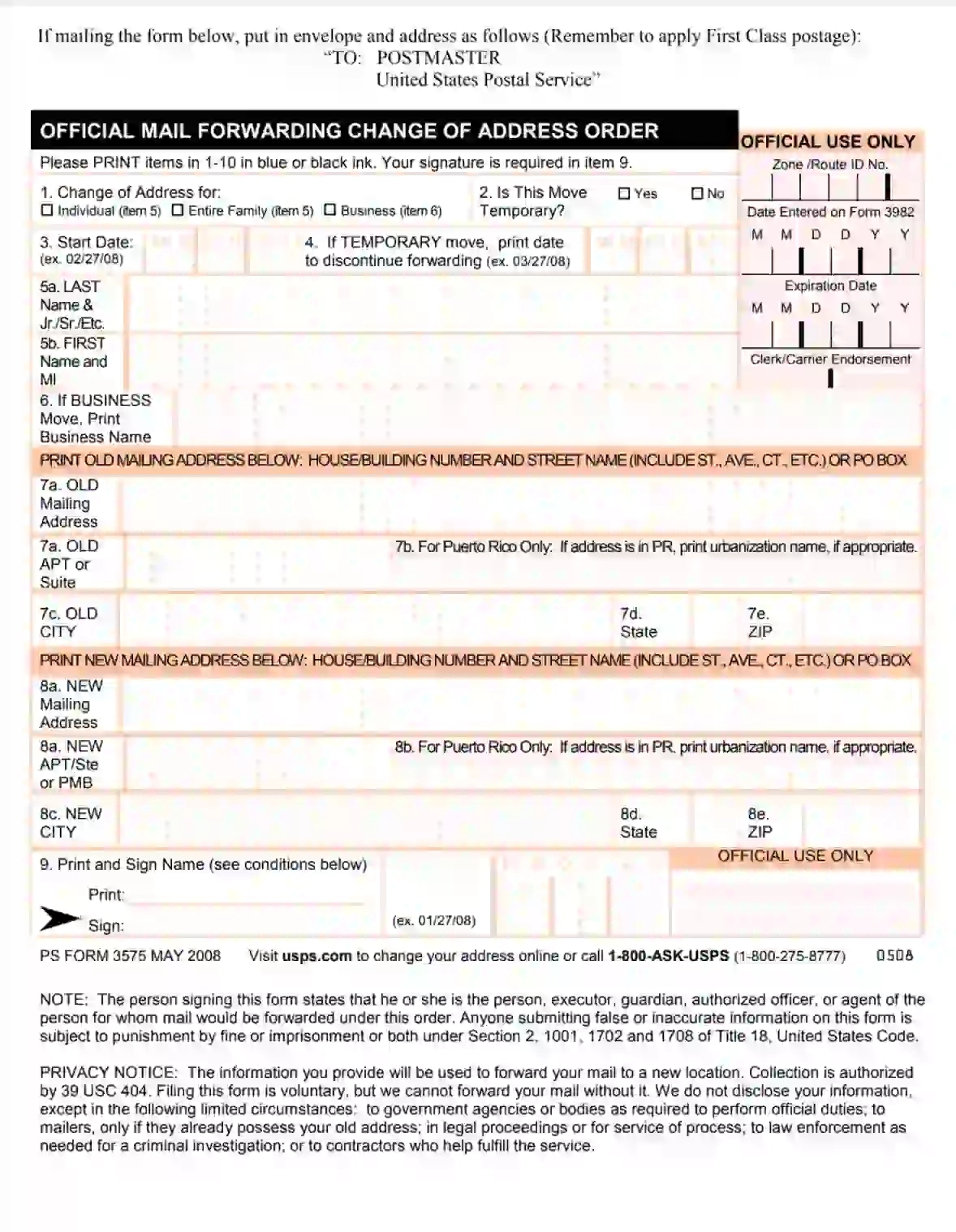 Ps Form 3575 ≡ Fill Out Printable Pdf Forms Online intended for Printable Change of Address Form