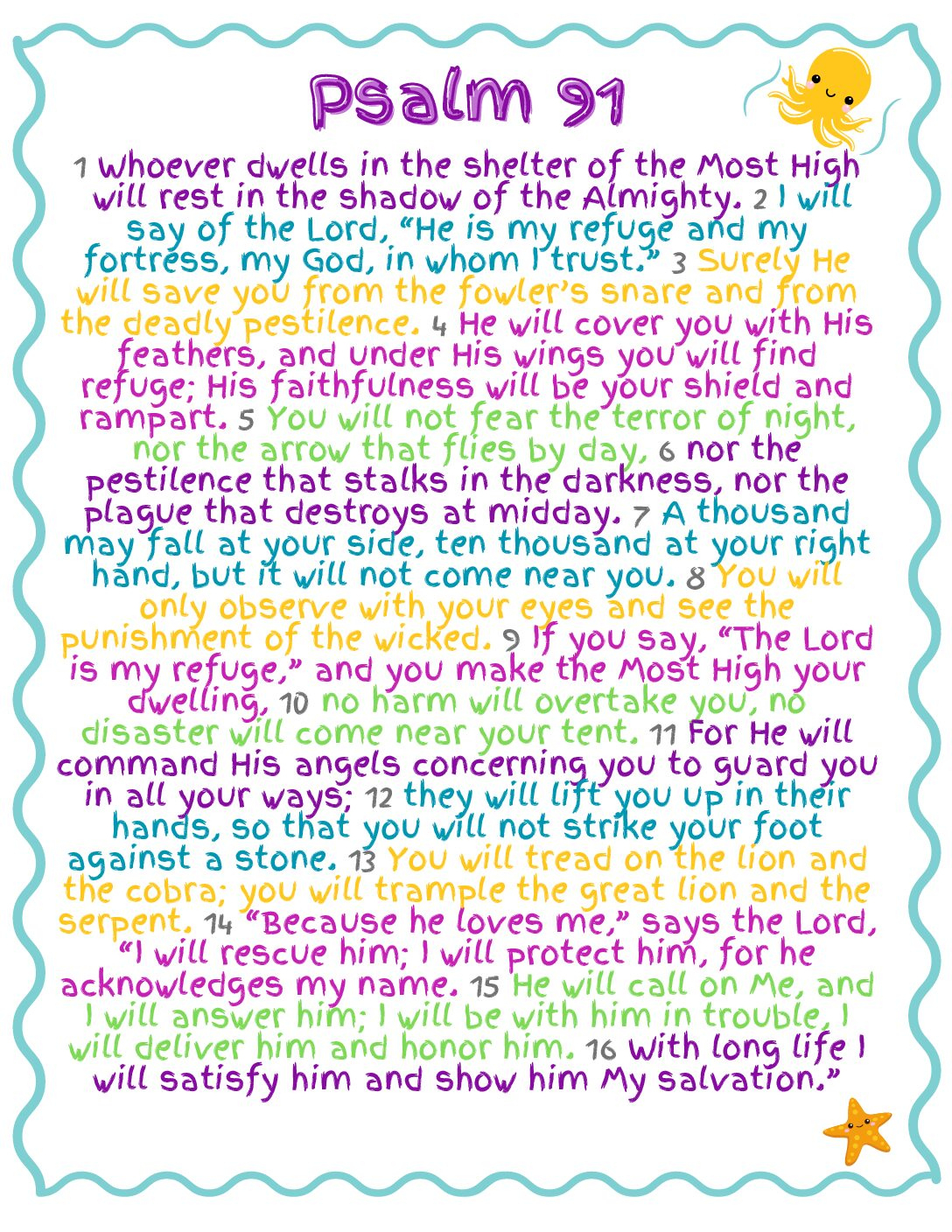 Psalm 91 For Kids - Free Printout ~ Green Eyed Grace with Free Printable Psalm 91 Printable