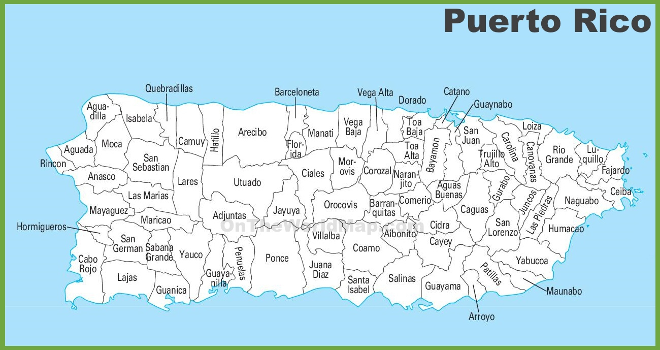Puerto Rico Municipalities Map - Ontheworldmap inside Map of Puerto Rico Printable