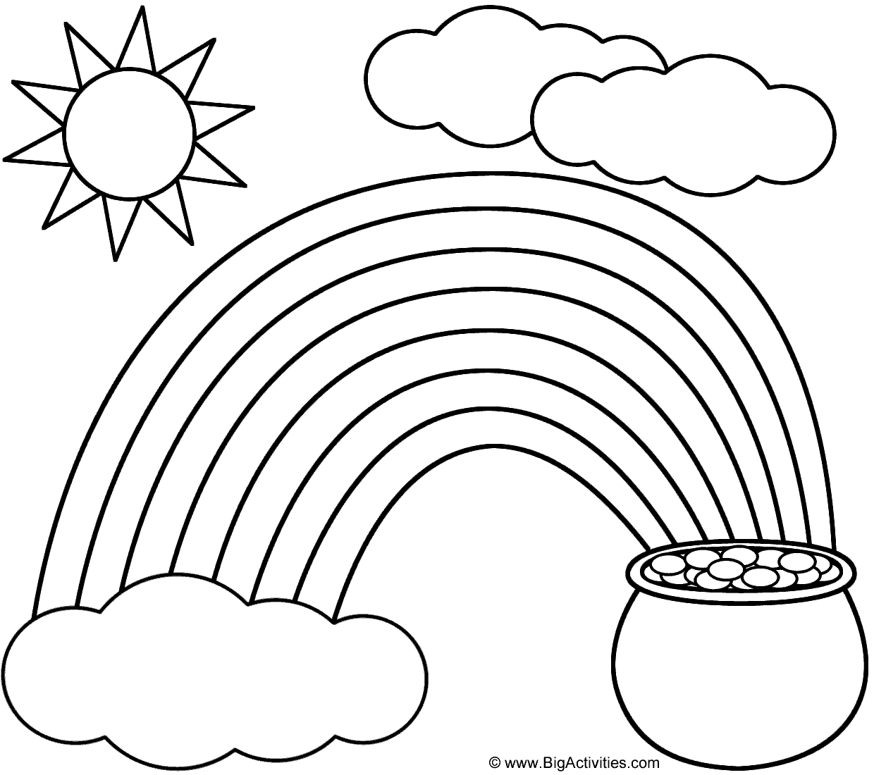 Rainbow, Pot Of Gold, Sun, And Clouds - Coloring Page (St pertaining to St Patricks Day Rainbow Printable