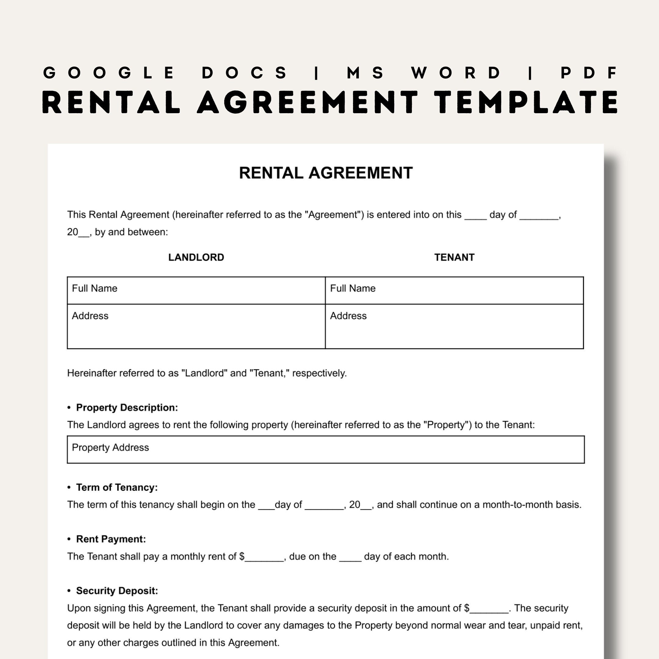Rental Agreement Templates | Simple Editable Rental Agreements throughout Free Rental Agreement Template Printable
